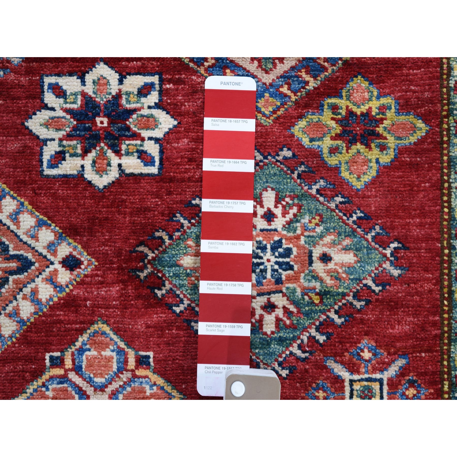 4-x5-7  Red Super Kazak Pure Wool Geometric Design Hand Knotted Oriental Rug 
