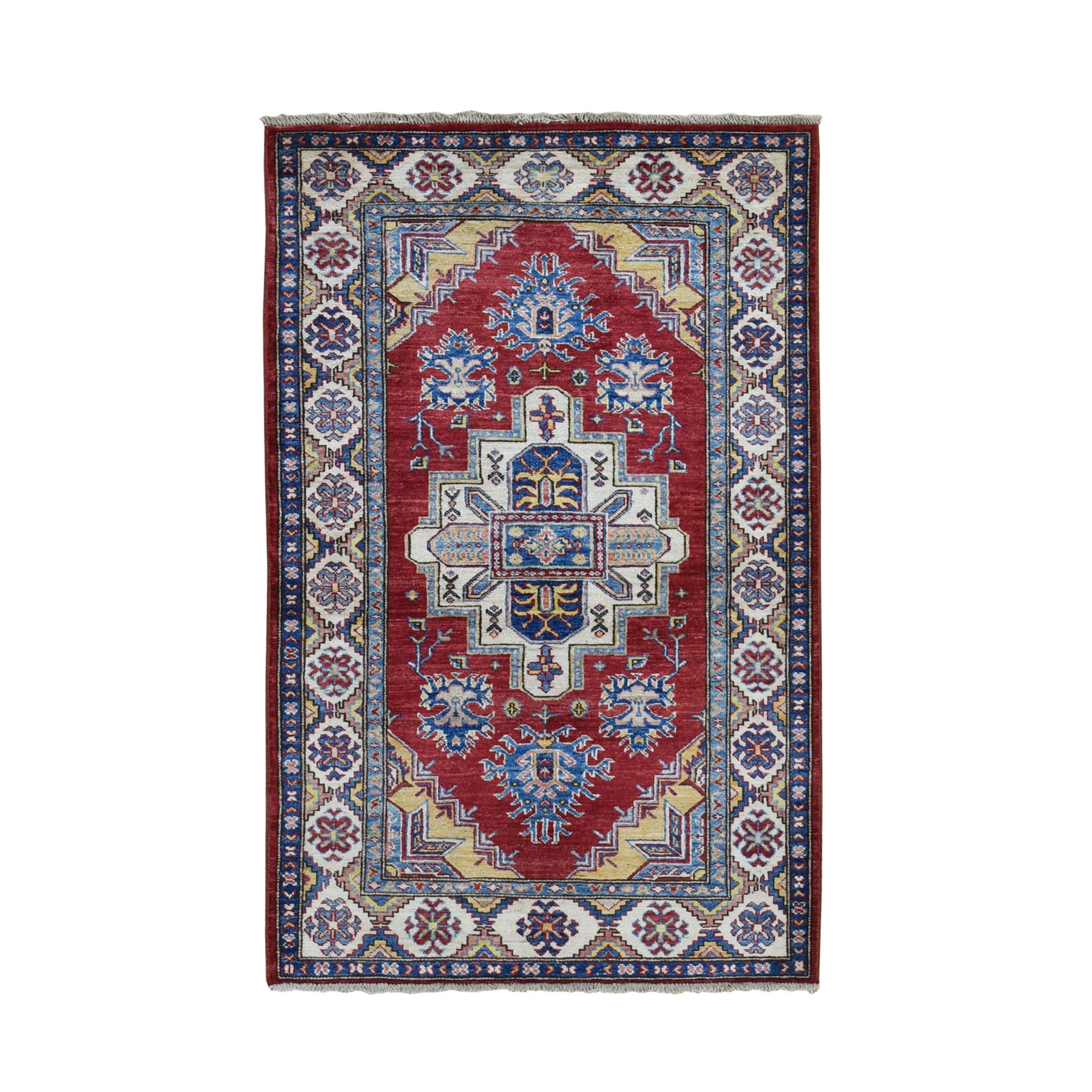 3'4"X5'2" Red Super Kazak With Heriz Design Pure Wool Hand Knotted Oriental Rug moad7aea