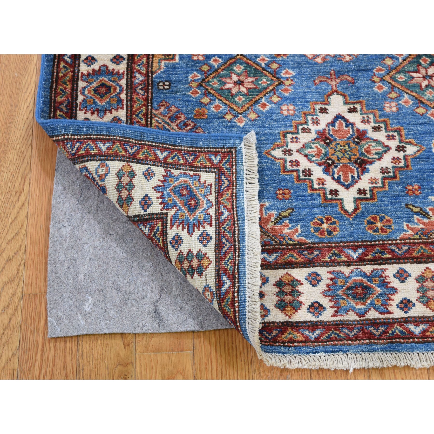 3-5 x5-2  Blue Super Kazak Geometric Design Pure Wool Hand Knotted Oriental Rug 