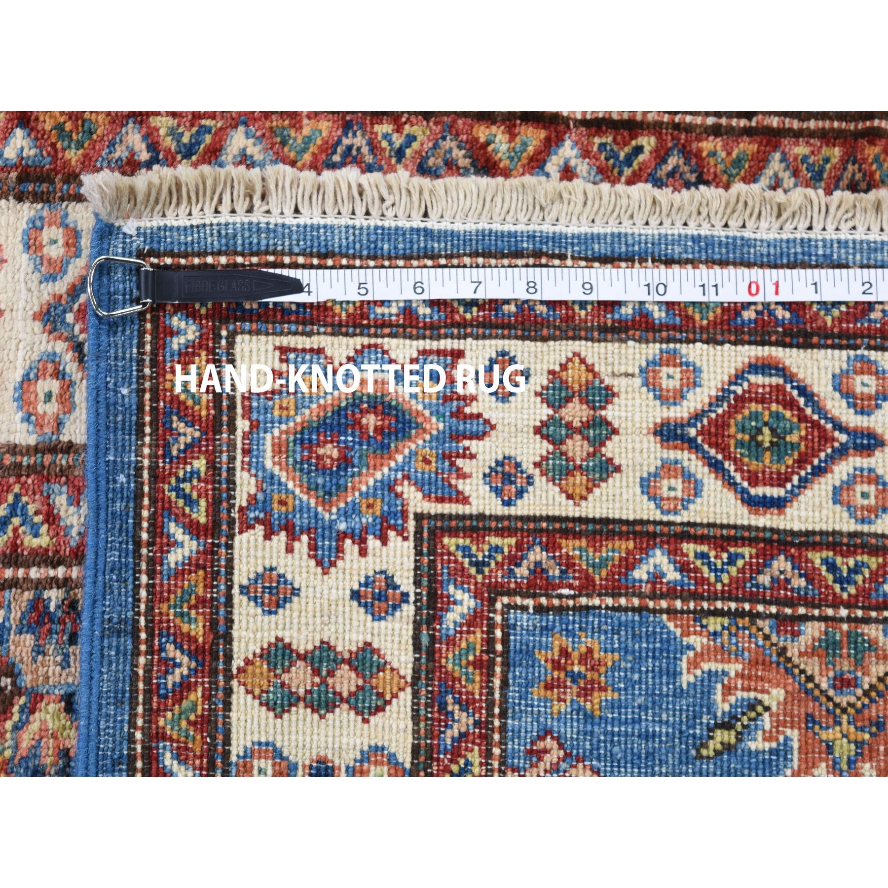3-5 x5-2  Blue Super Kazak Geometric Design Pure Wool Hand Knotted Oriental Rug 