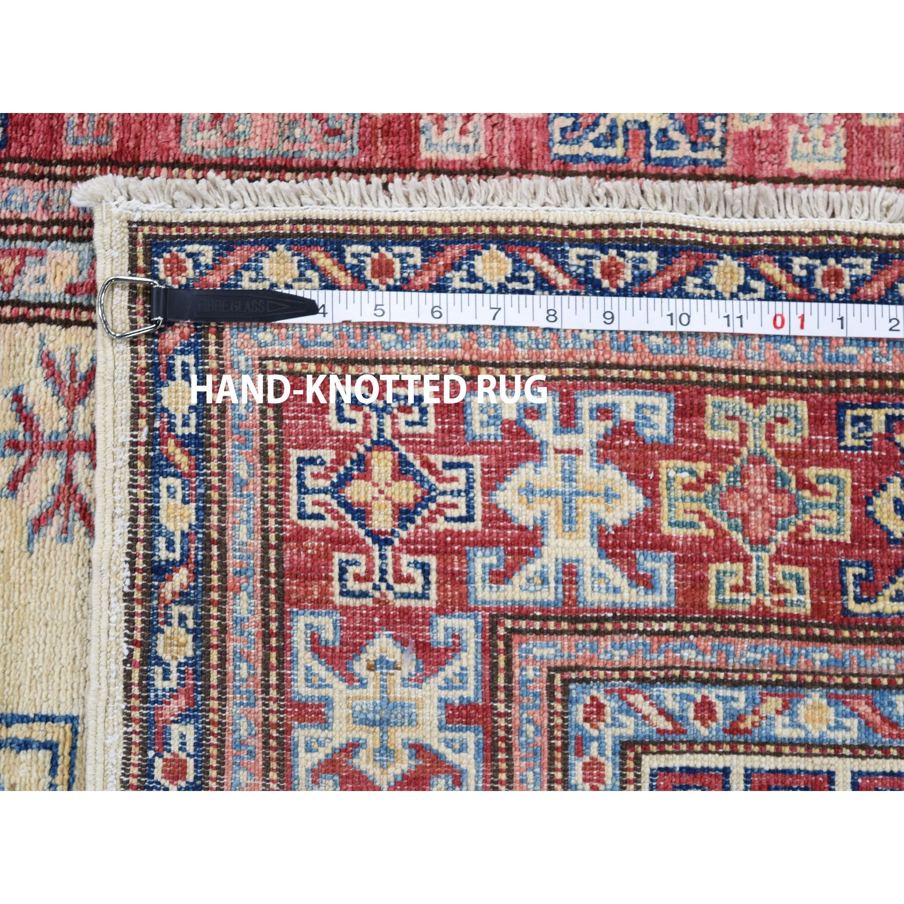 4-x6-1  Ivory Super Kazak Pure Wool Geometric Design Hand Knotted Oriental Rug 