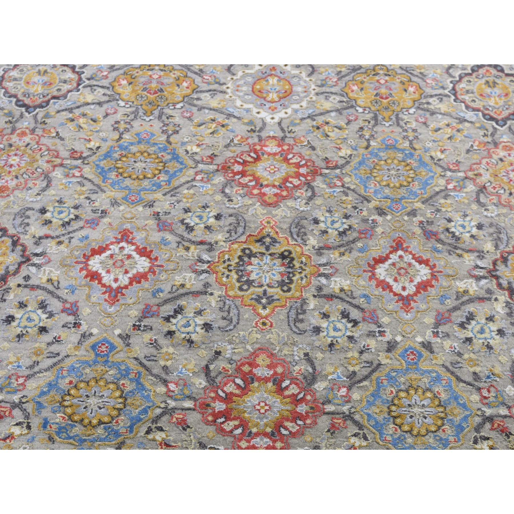 12-x18-1  Oversize THE SUNSET ROSETTES Wool & Pure Silk Hand-Knotted Oriental Rug 