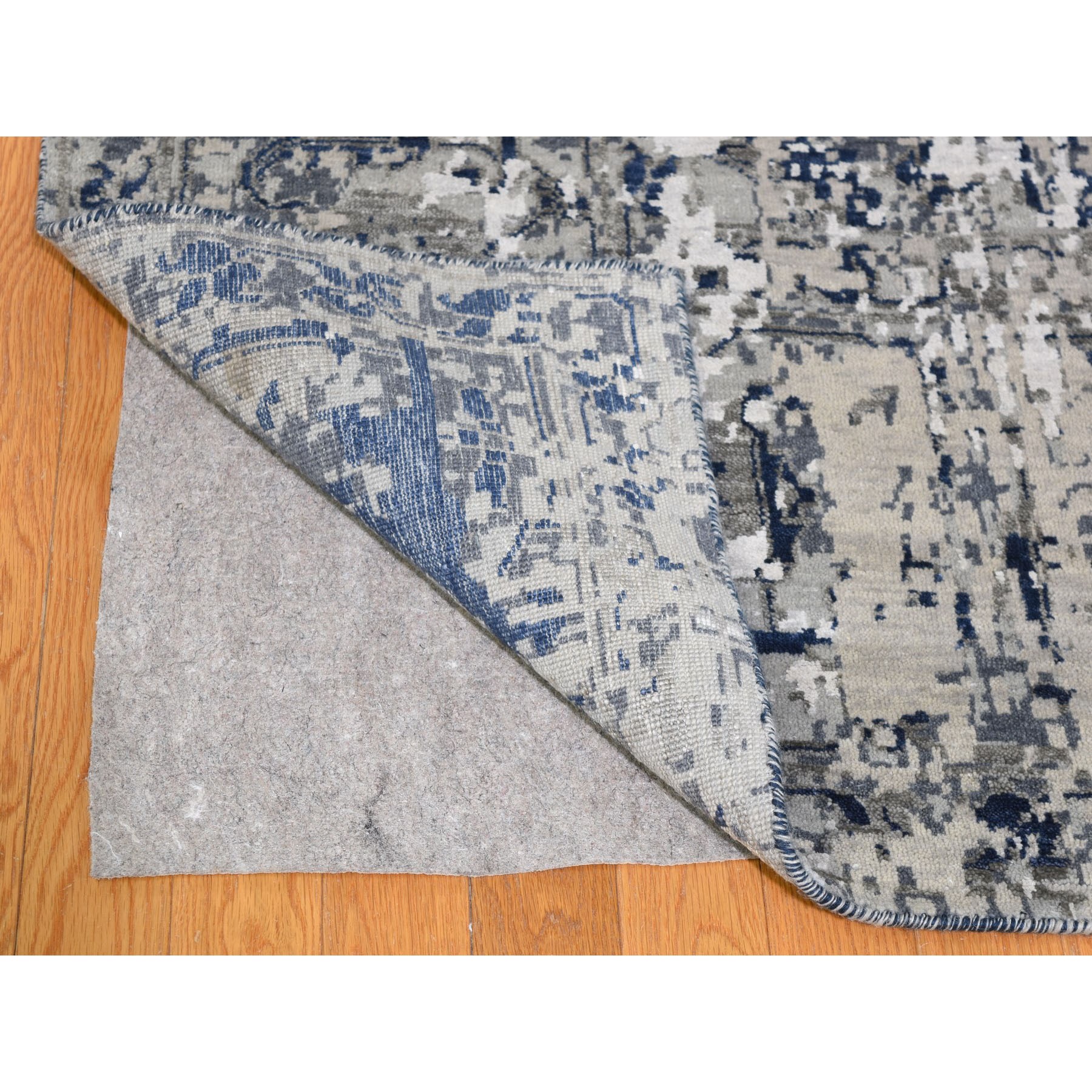 9-x12- Blue-Gray Erased Heriz Design Wool and Silk Hand-Knotted Fine Oriental Rug 
