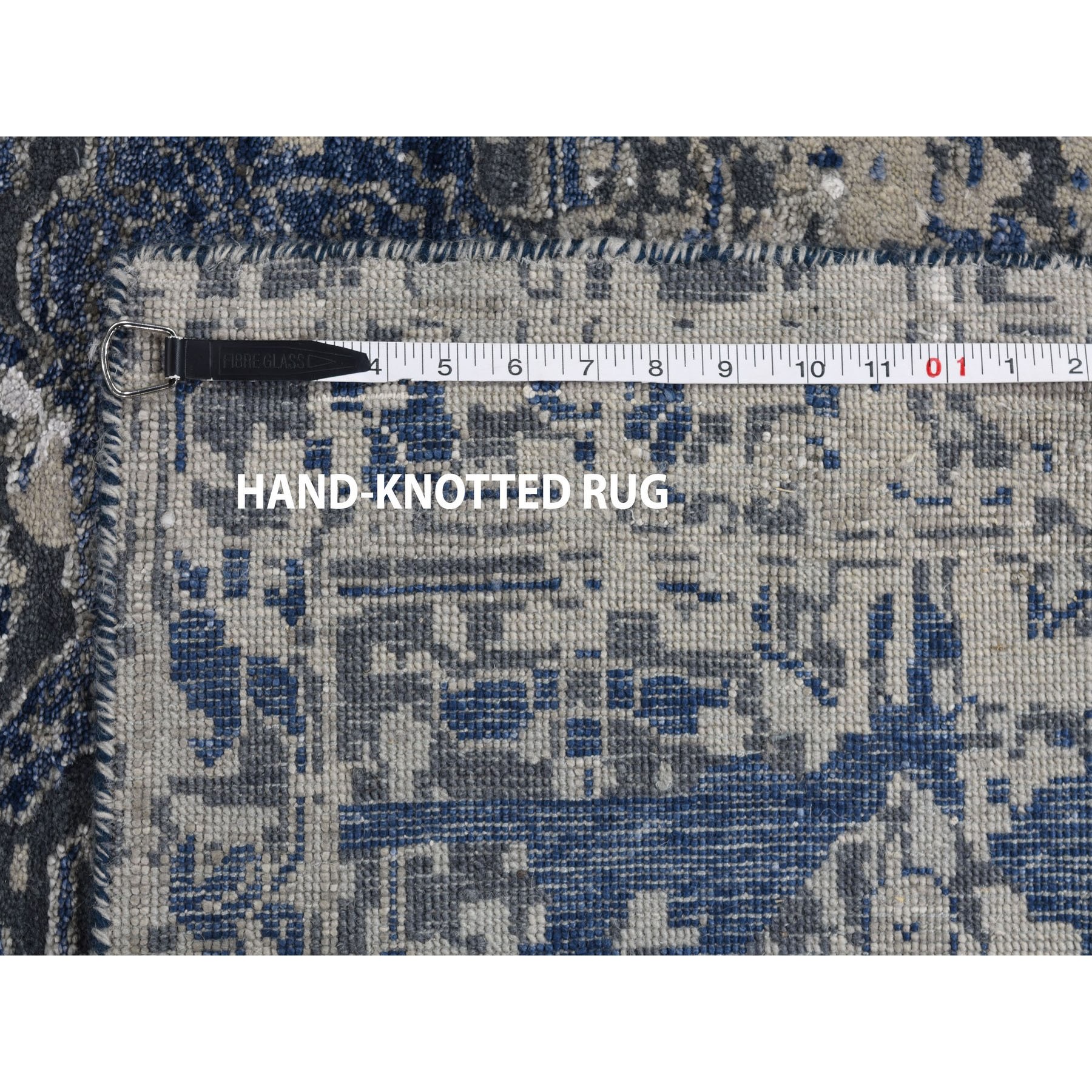 9-x12- Blue-Gray Erased Heriz Design Wool and Silk Hand-Knotted Fine Oriental Rug 