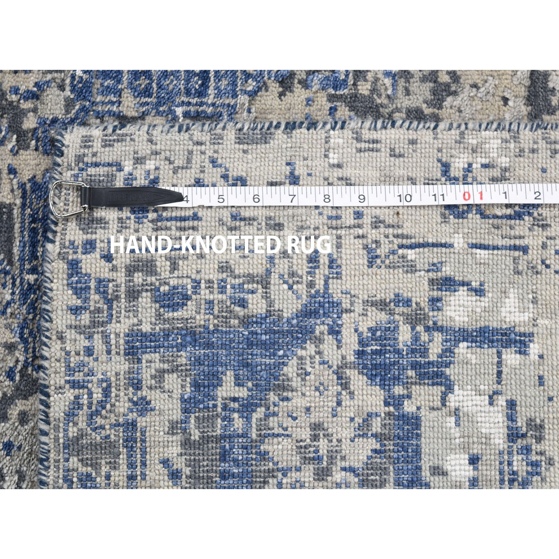 6-1 x9-1  Blue-Gray Erased Heriz Design Wool and Silk Hand-Knotted Fine Oriental Rug 