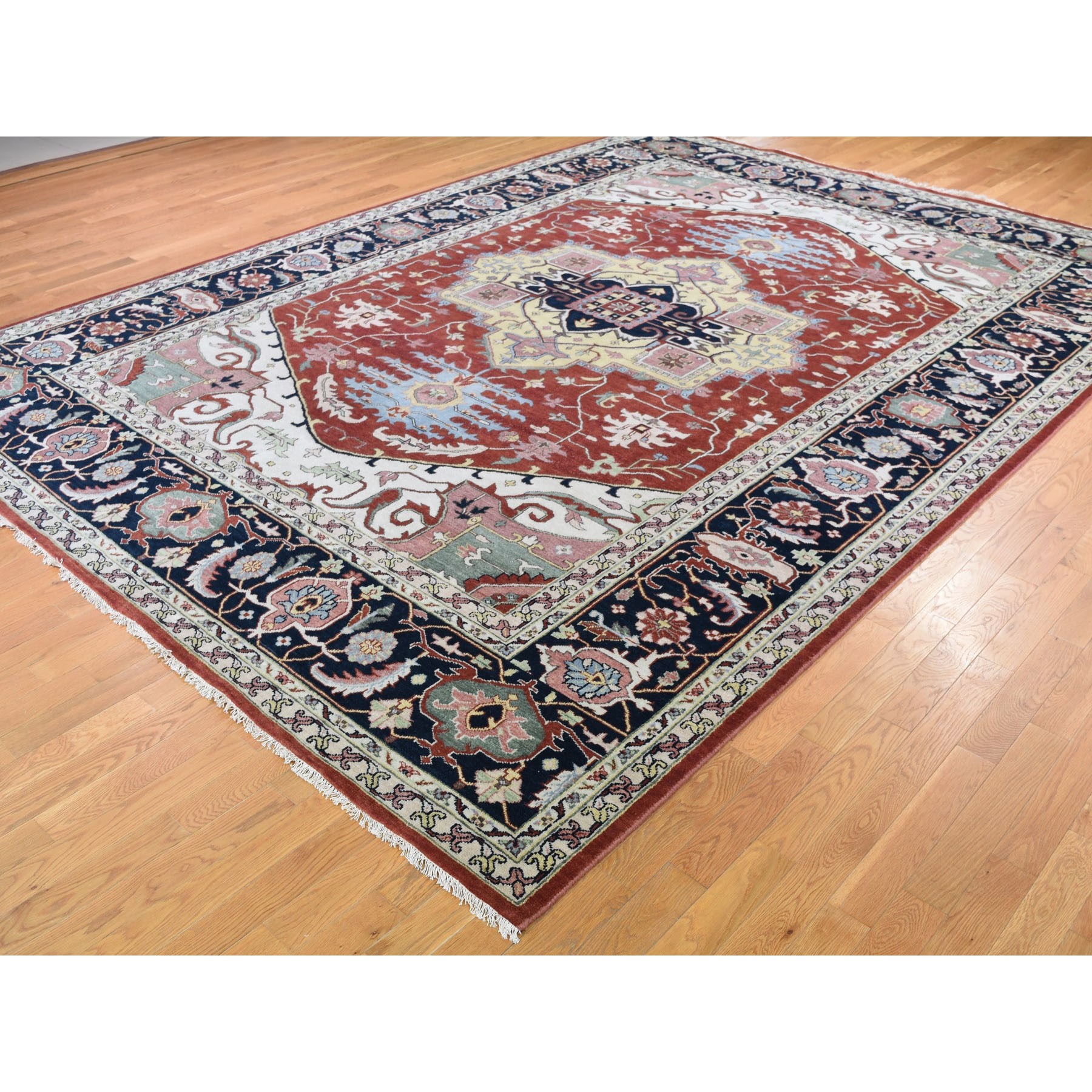 10-x13-8  Red Heriz Revival Pure Wool Hand Knotted Oriental Rug 