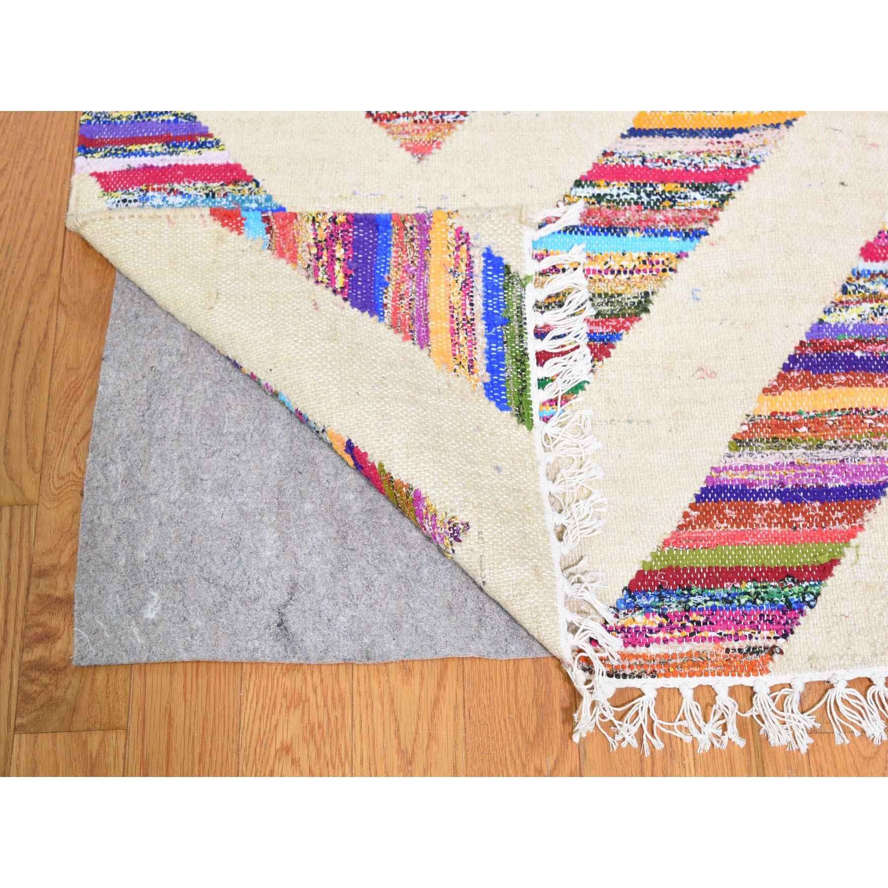 9-10 x14- Cotton and Sari Silk Geometric Durie Kilim Hand Woven Oriental Rug 