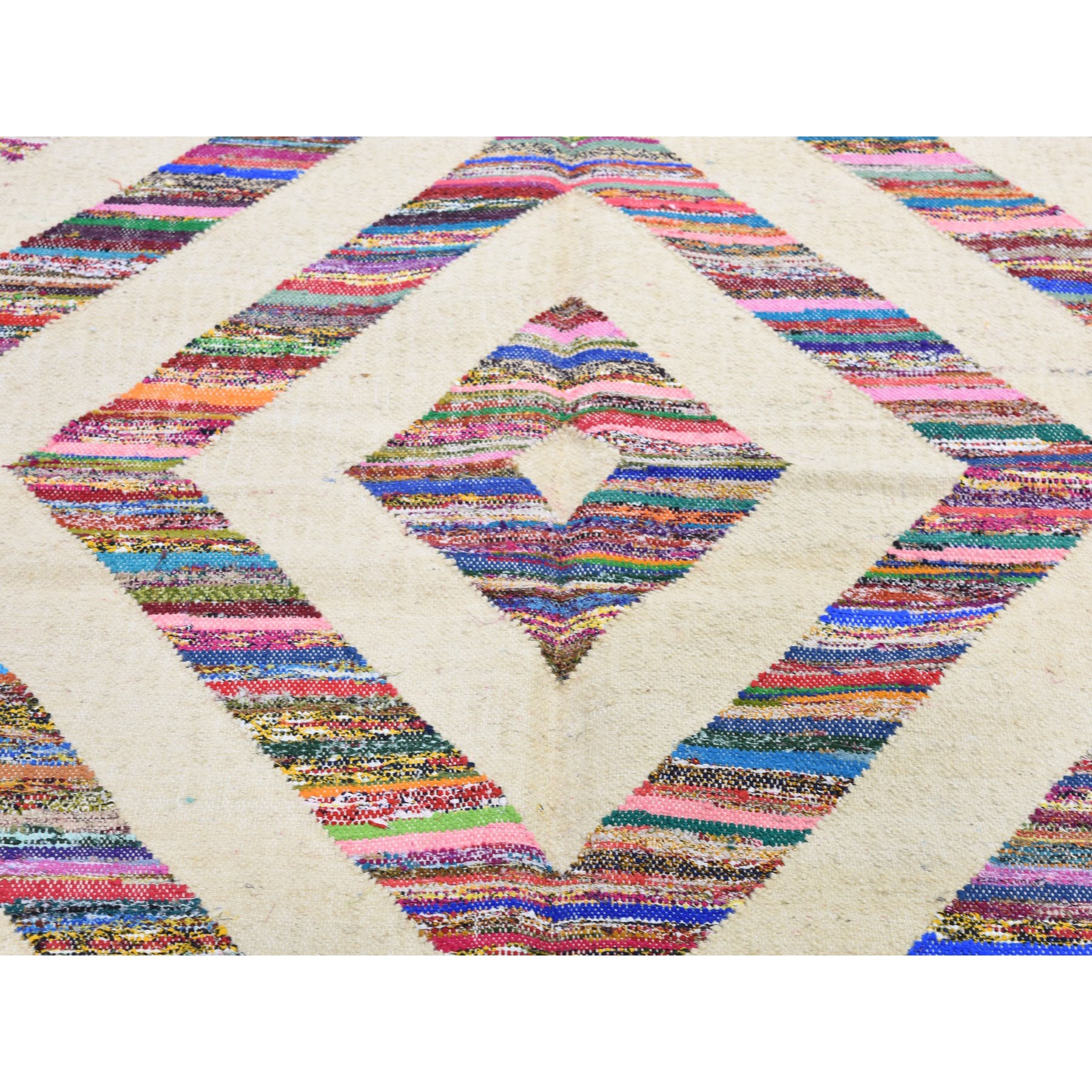 9-10 x14- Cotton and Sari Silk Geometric Durie Kilim Hand Woven Oriental Rug 