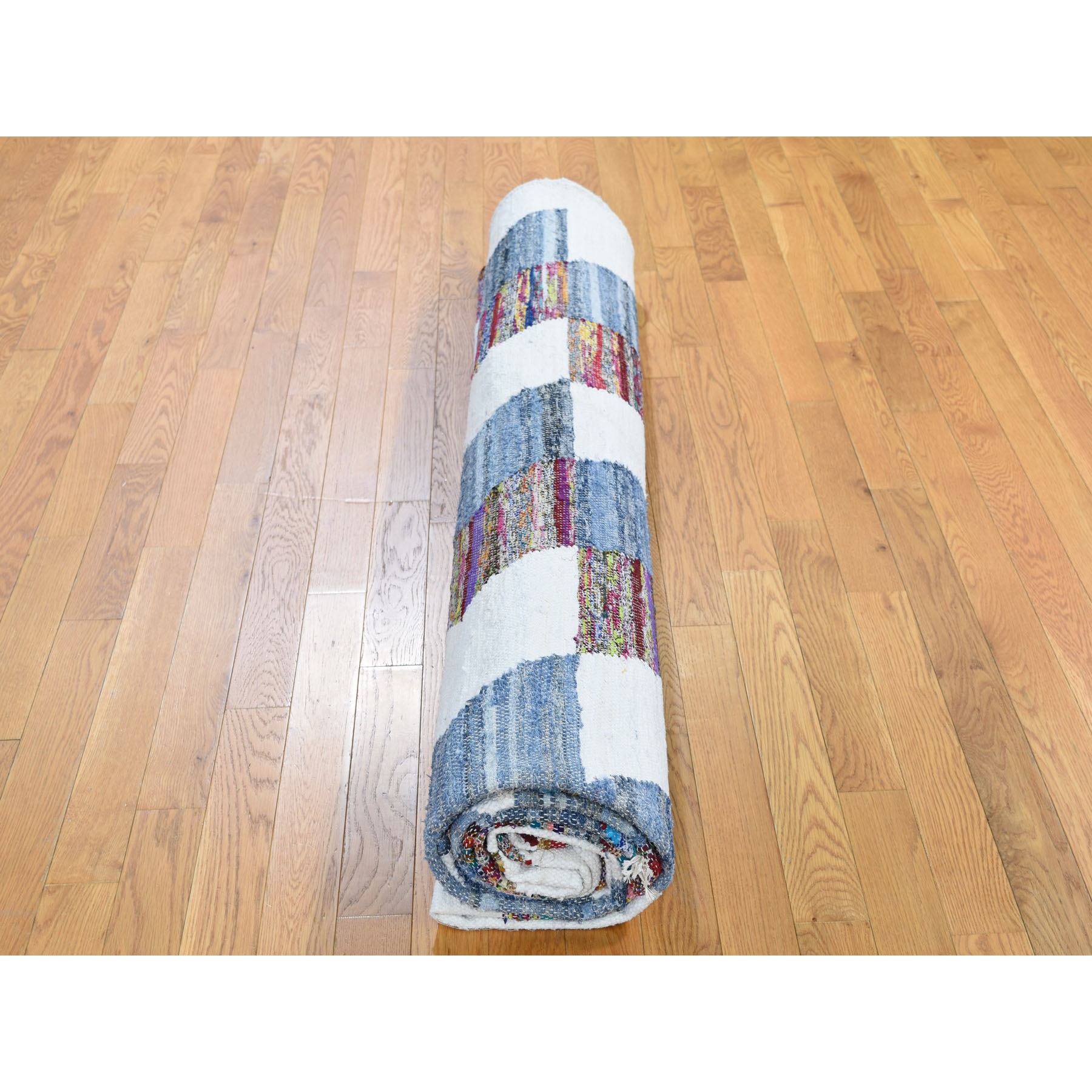 9-8 x14- Hand-Woven Geometric Cotton And Sari Silk Durie Kilim Oriental Rug 