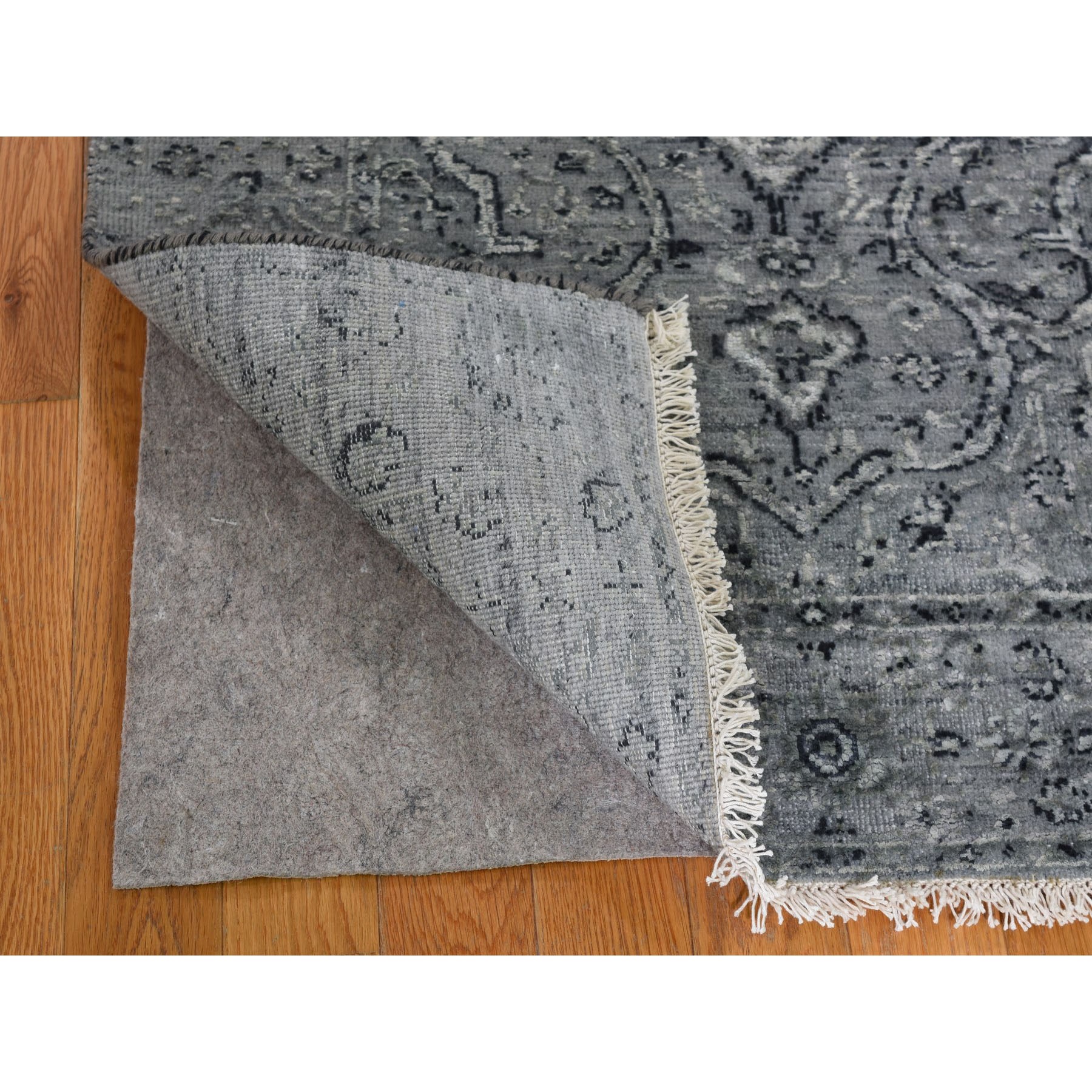 2-9 x7-10  Gray Broken Persian Erased Design Pure Silk With Textured Wool Runner Hand-Knotted Oriental Rug 