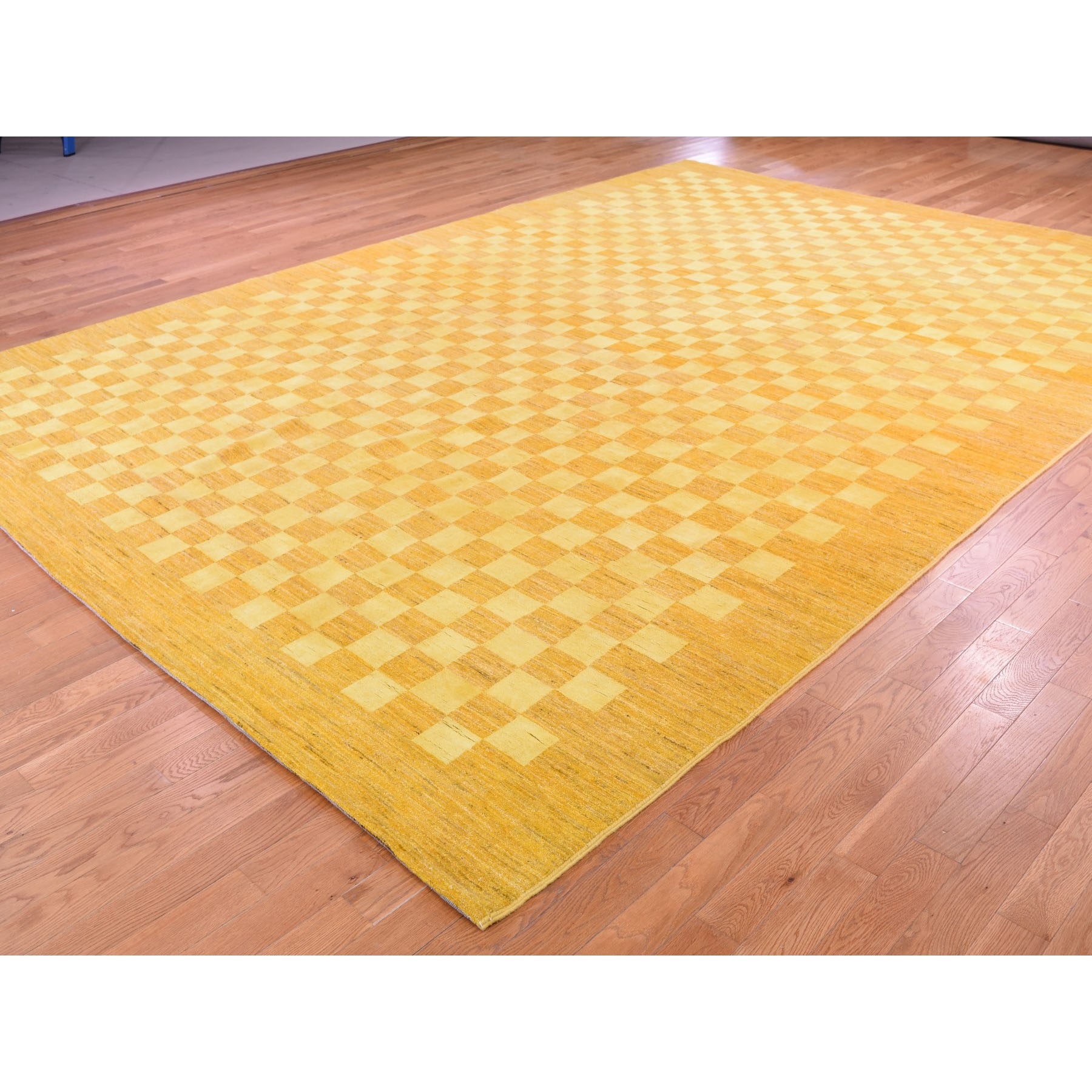 10-x14- Yellow Modern Gabbeh Pure Wool Hand Knotted Oriental Rug 
