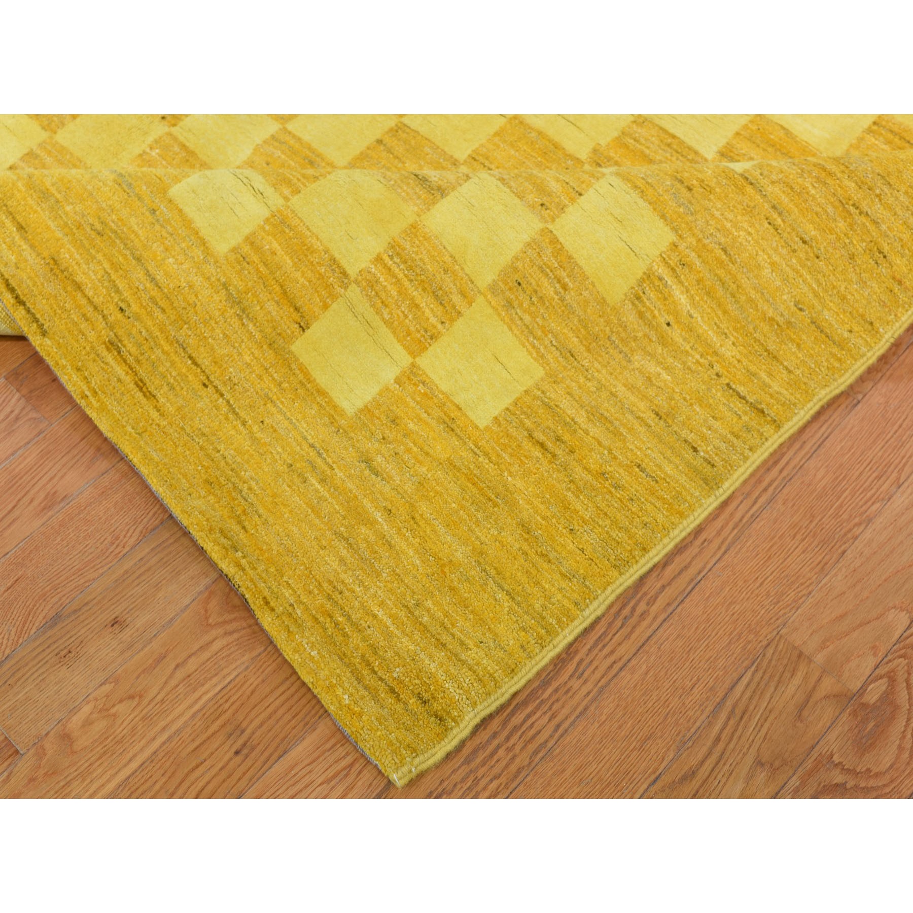 10-x14- Yellow Modern Gabbeh Pure Wool Hand Knotted Oriental Rug 