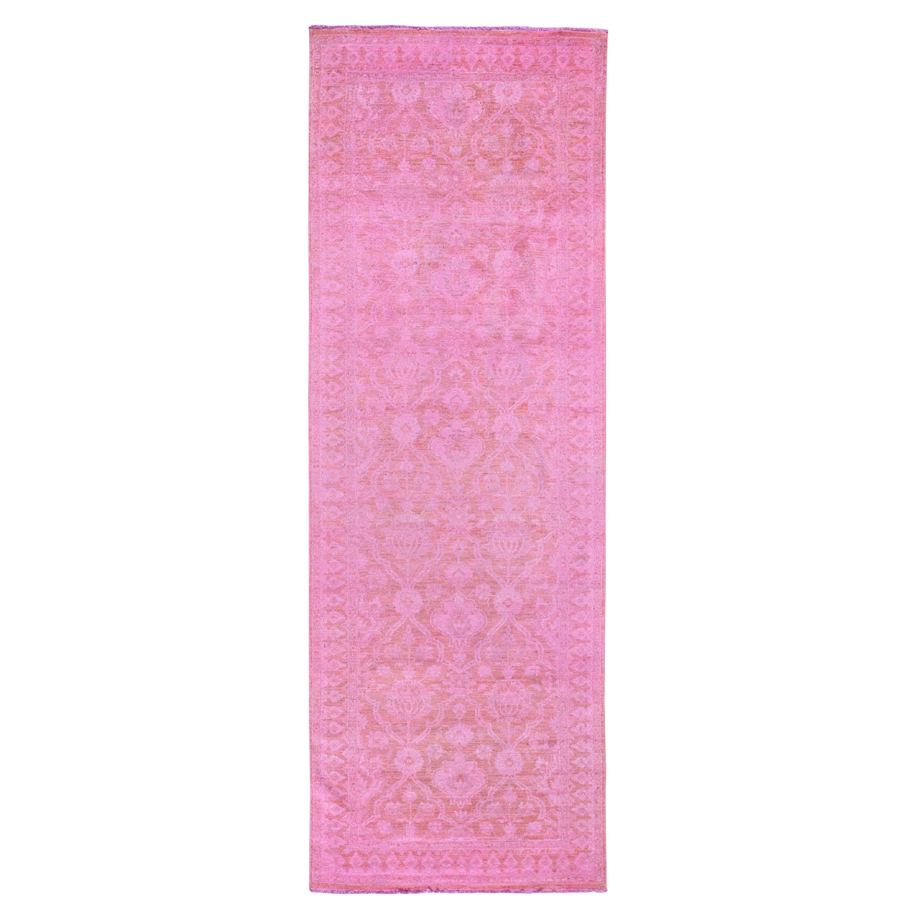 4-x12-2  Wide Runner Pink Overdyed Peshawar Hand Knotted Oriental Rug 