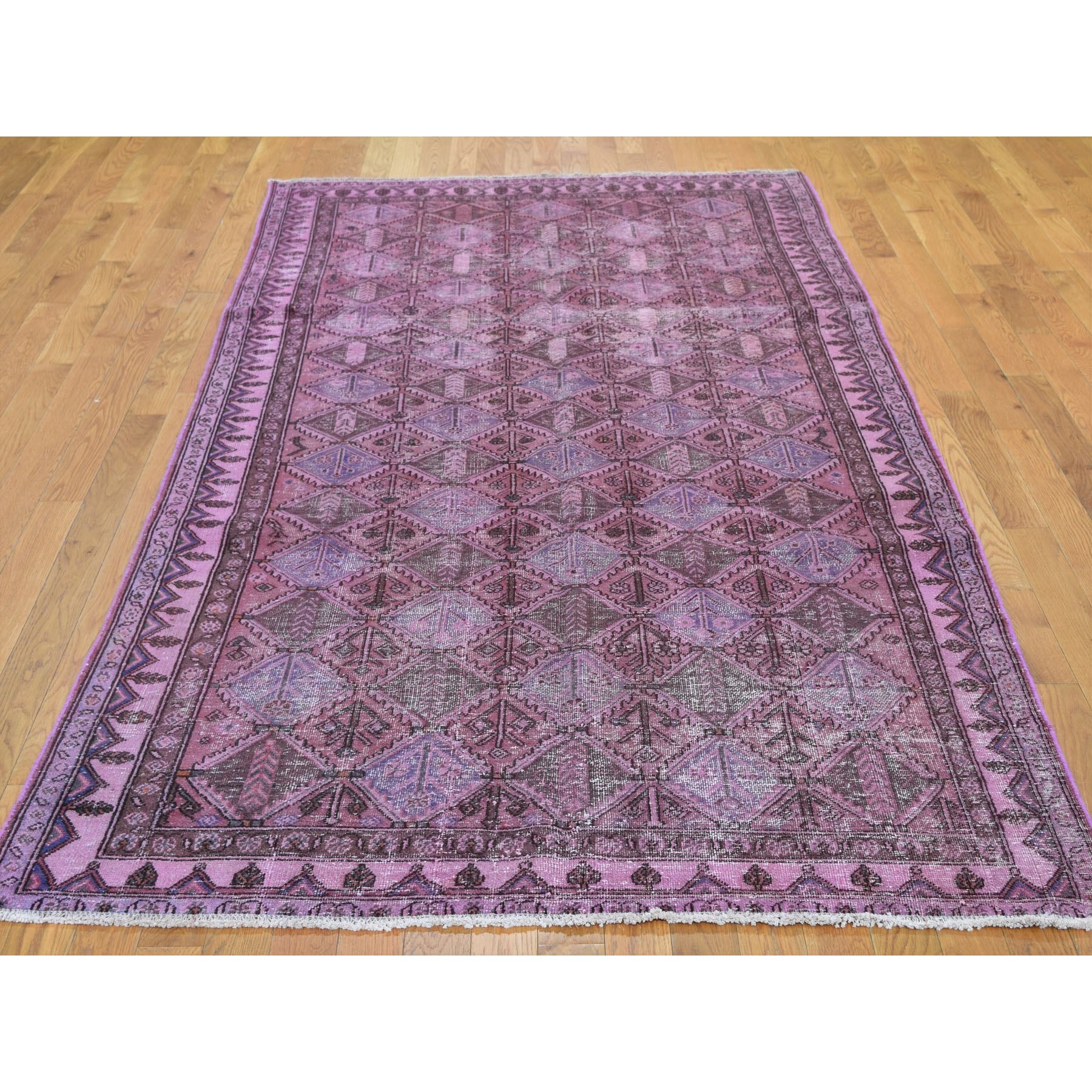 5-x9-3  Overdyed Persian Hamadan Worn Pile Wide Runner Hand Knotted Oriental Rug 