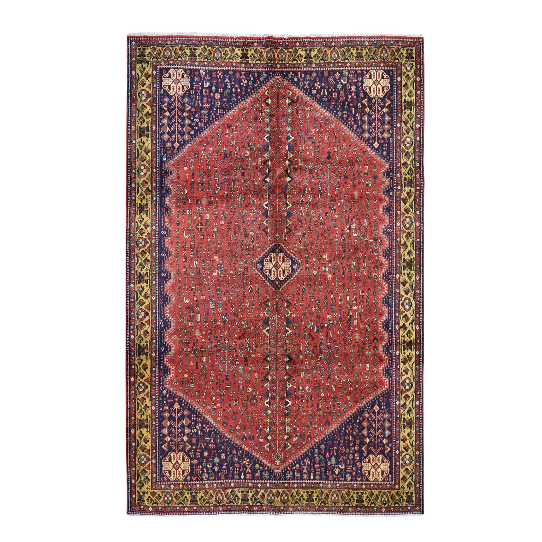6'7"X9'4" Red Vintage Persian Shiraz Pure Wool Hand Knotted Exc Condition Oriental Rug moad7da8