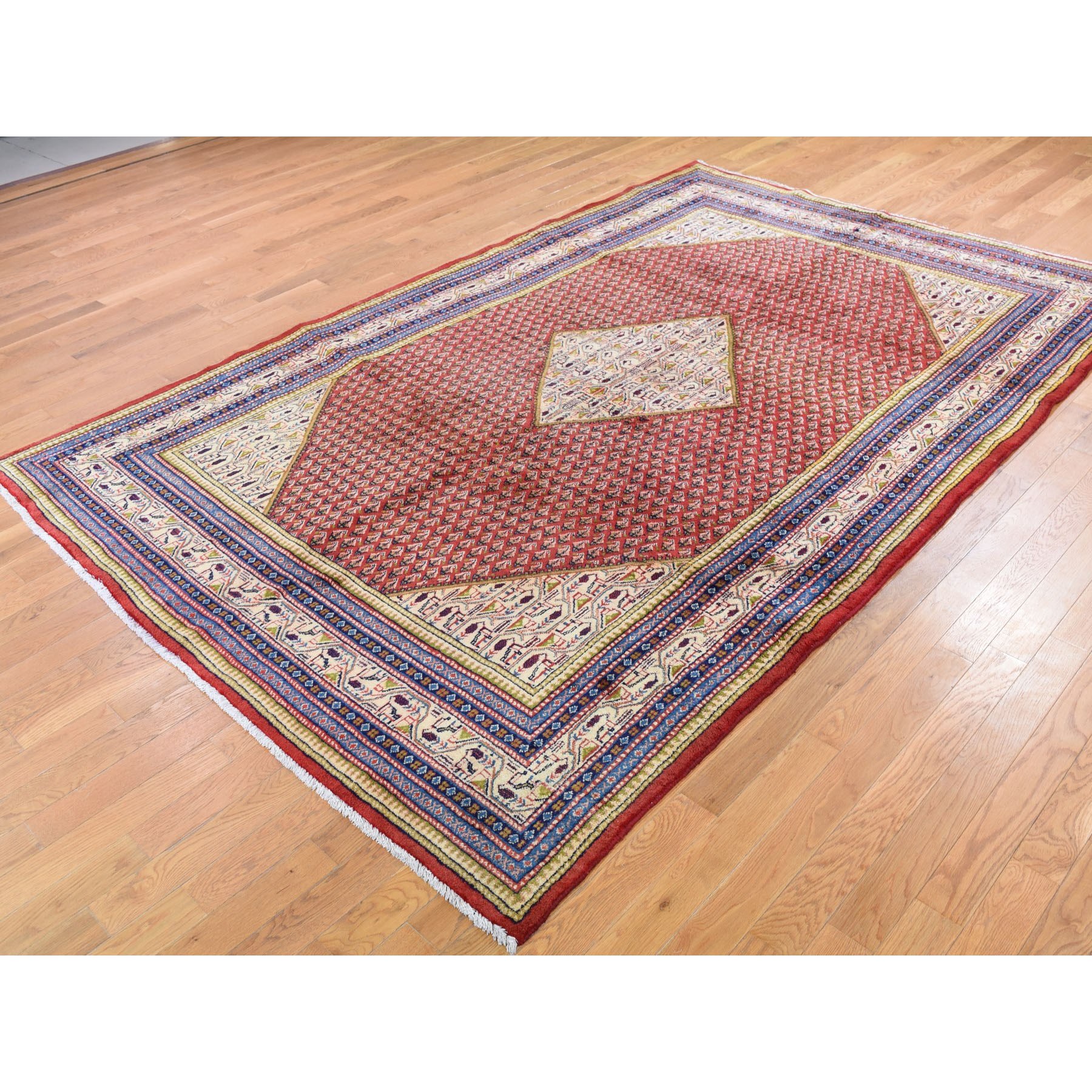 6-7 x10-2  Red New Persian Sarouk Mir Full Pile Pure Wool Small Design Hand Knotted Oriental Rug 