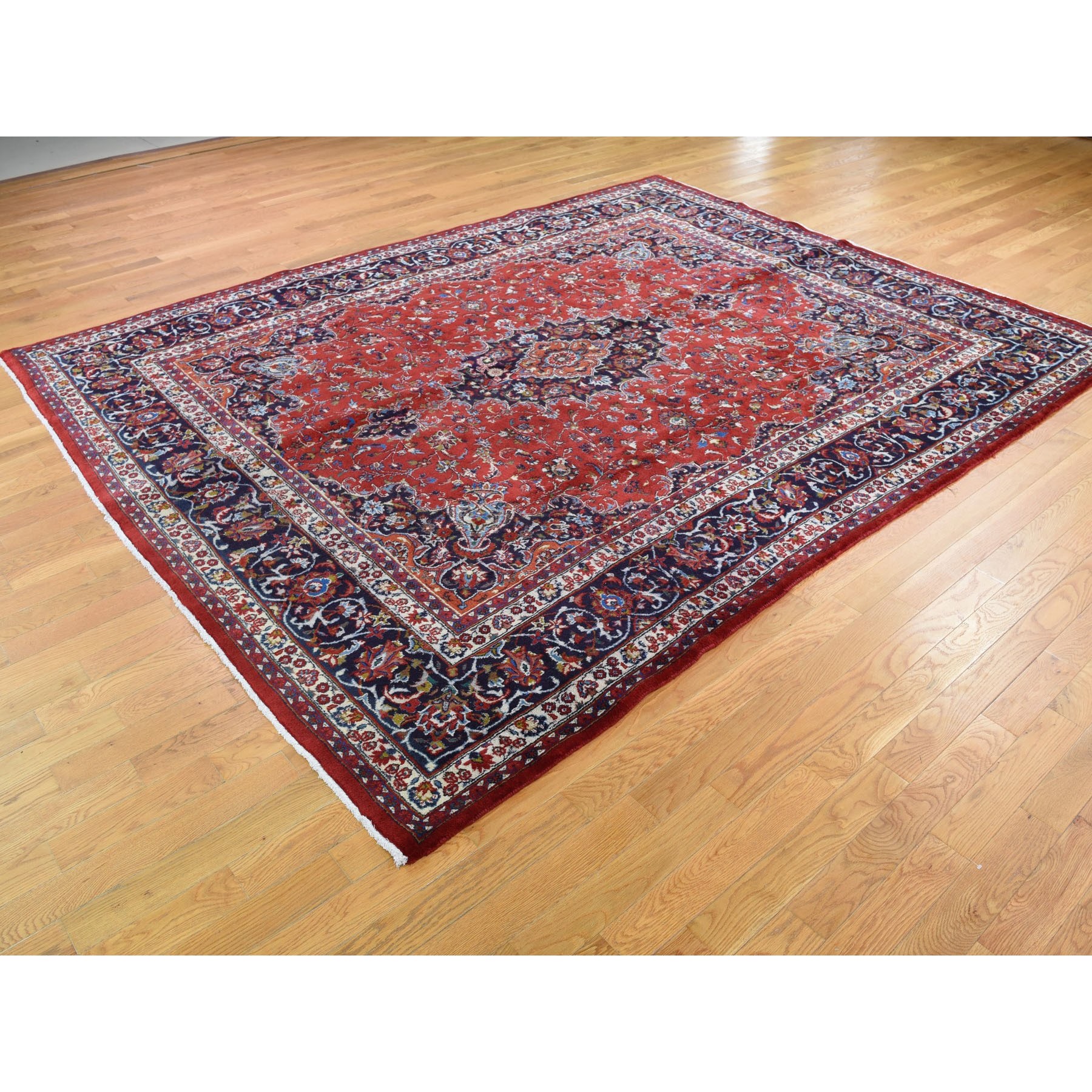 8-1 x10-5  Red Vintage Mashad Pure Wool Full Pile Hand Knotted Oriental Rug 