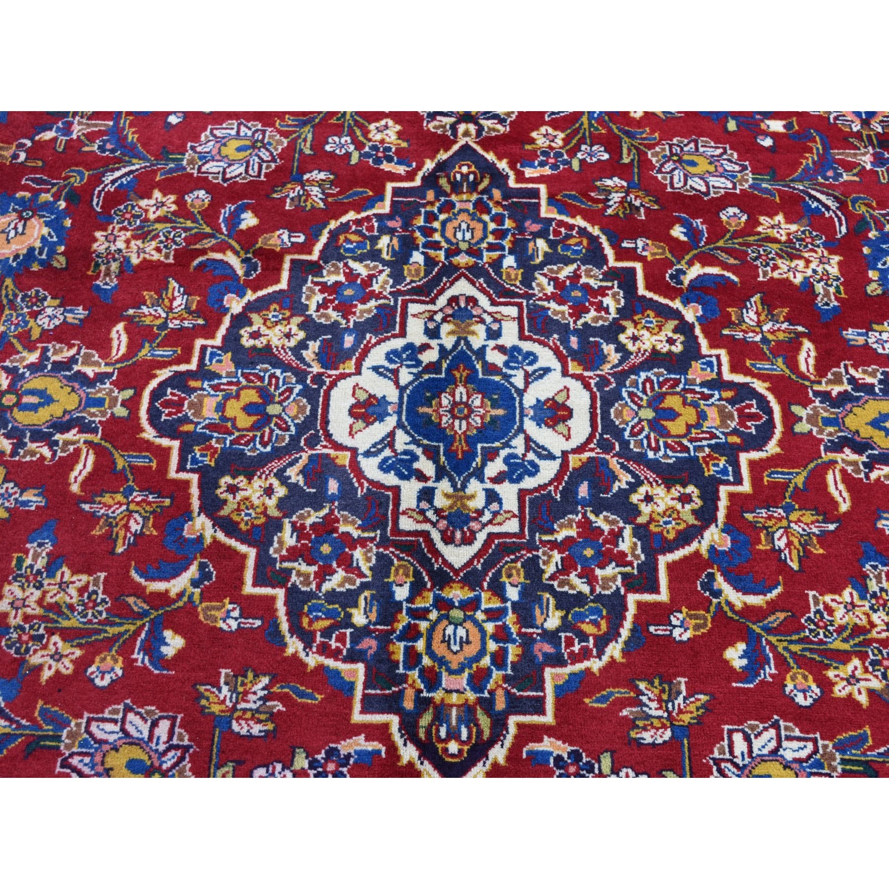 7-9 x11- Red Vintage Persian Kashan Pure Wool Exc Condition Hand Knotted Oriental Rug 