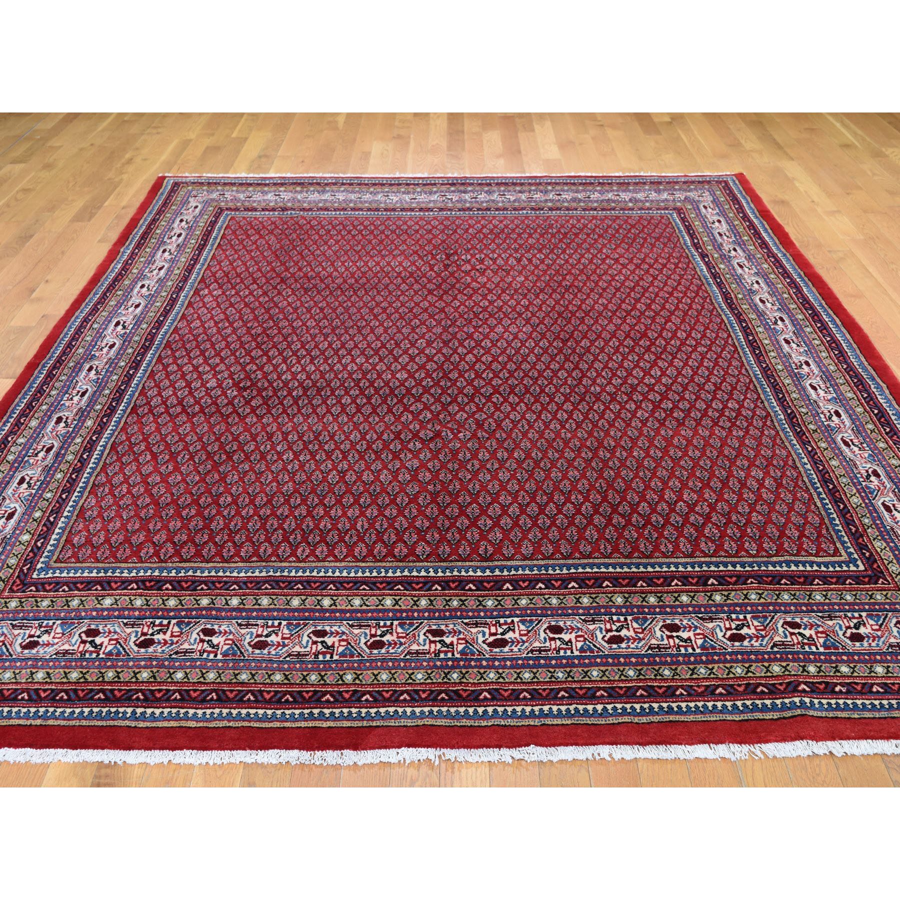 7-10 x11-2  Red New Persian Sarouk Mir With Repetitive Design Pure Wool Oriental Rug 
