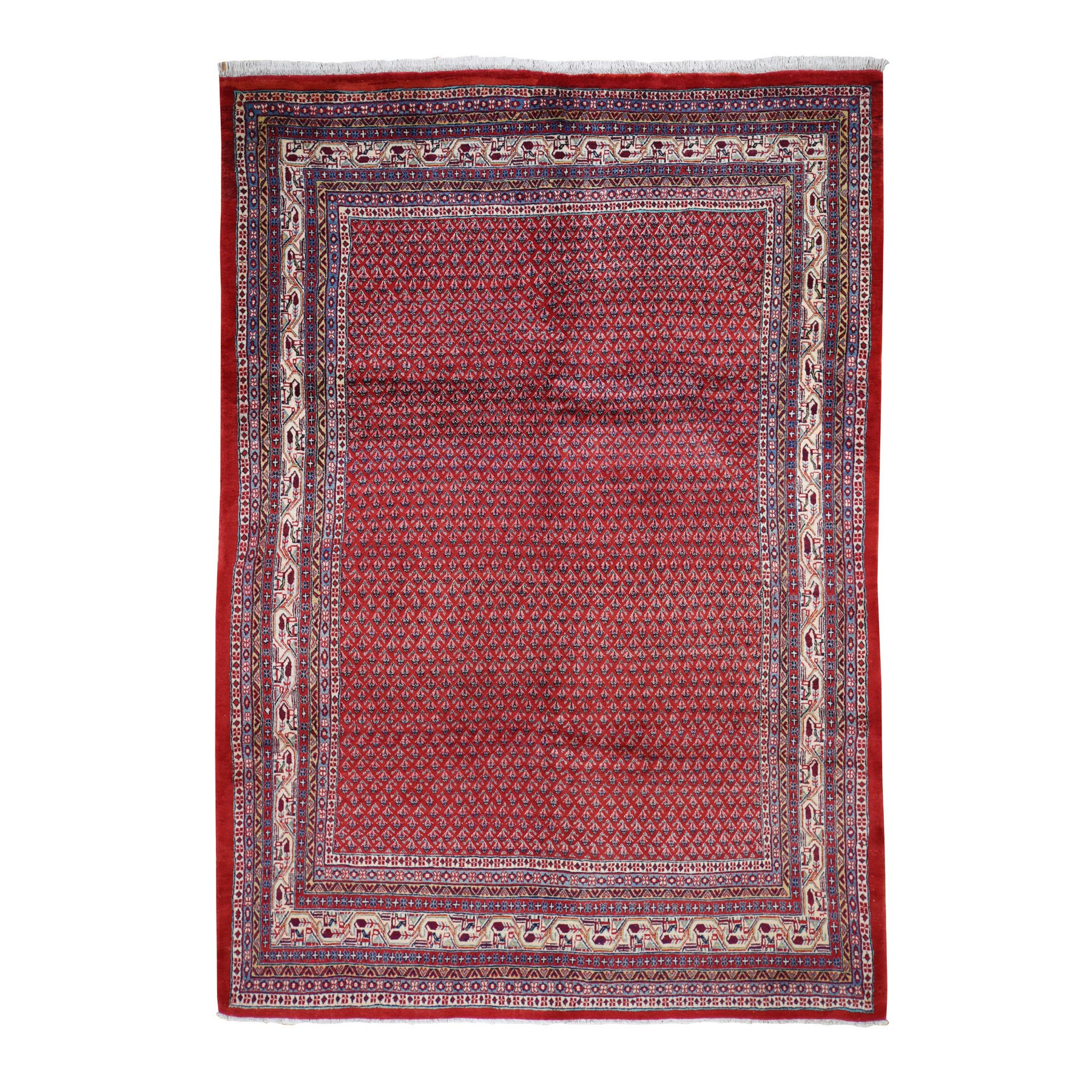 7-3 x10-3  Red New Persian Sarouk Mir With Repetitive Design Pure Wool Oriental Rug 