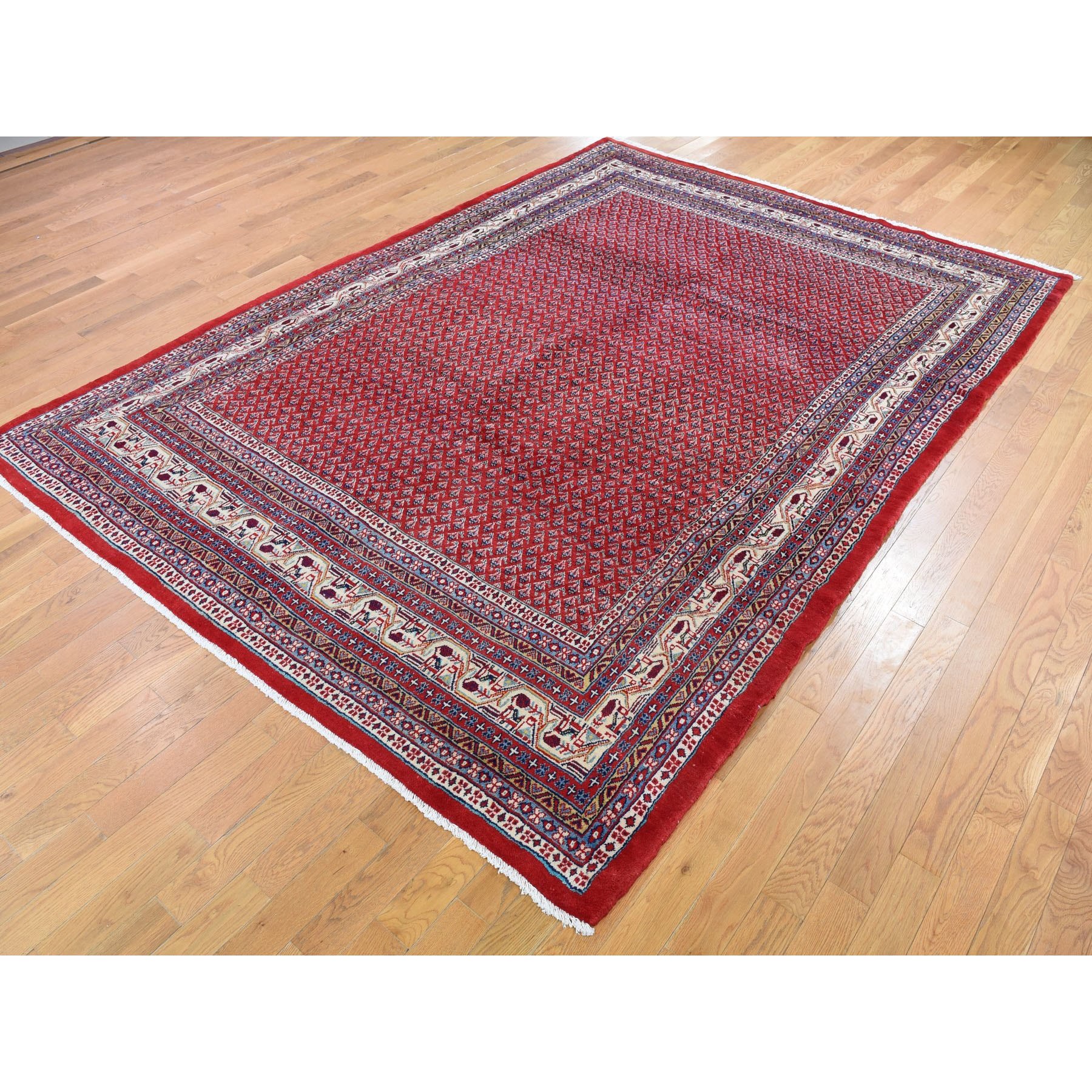 7-3 x10-3  Red New Persian Sarouk Mir With Repetitive Design Pure Wool Oriental Rug 