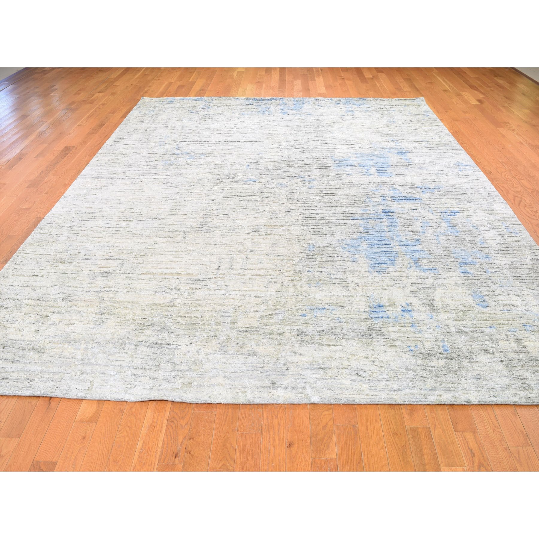 9-2 x11-10  Ivory Pure Silk Fluffy Collection Hand Knotted Modern  Oriental Rug 