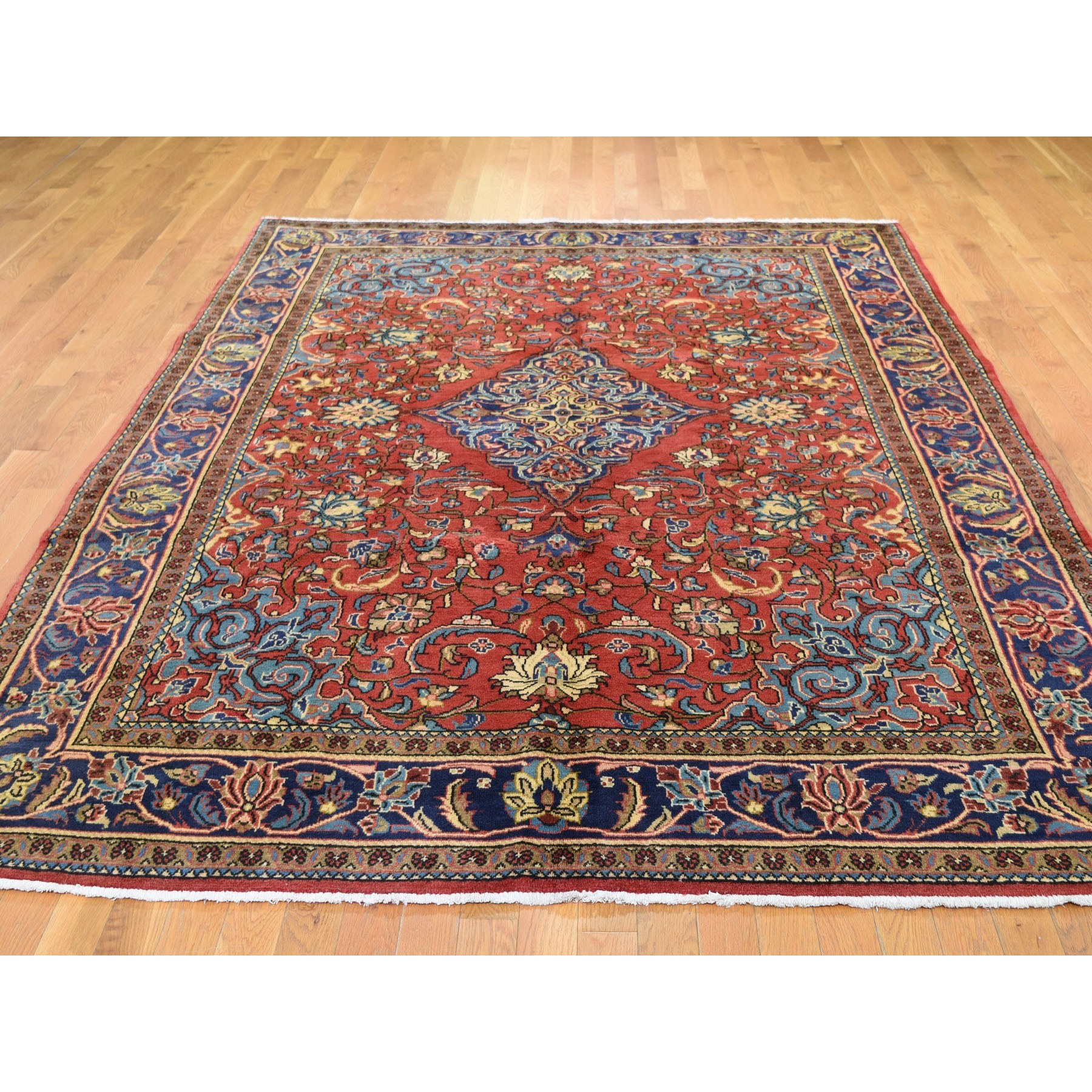 7-x10-6  Red Vintage Persian Mahal Full Pile Pure Wool Hand Knotted Oriental Rug 