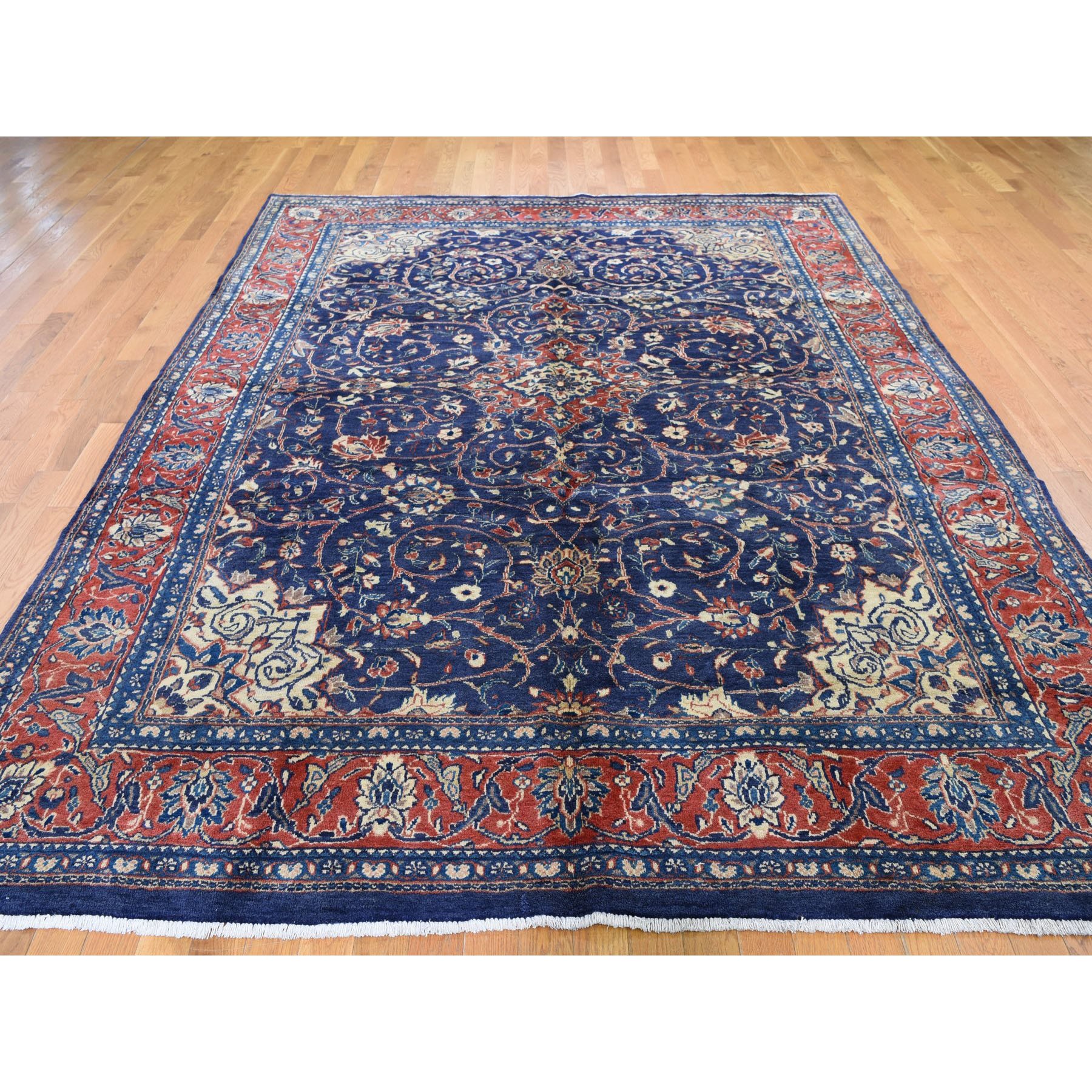 7-8 x11- Navy Vintage Persian Mahal Pure Wool Hand Knotted Oriental Rug 