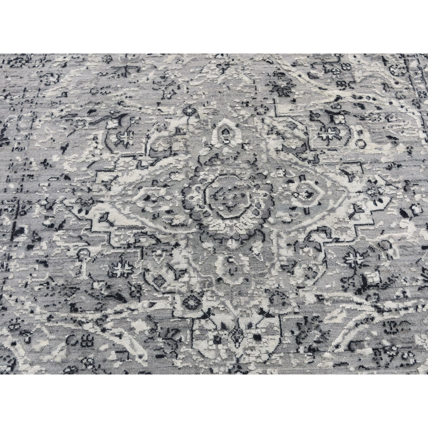 5-1 x7-2  Gray Broken Persian Erased Design Silk With Textured Wool Hand Knotted Oriental Rug 