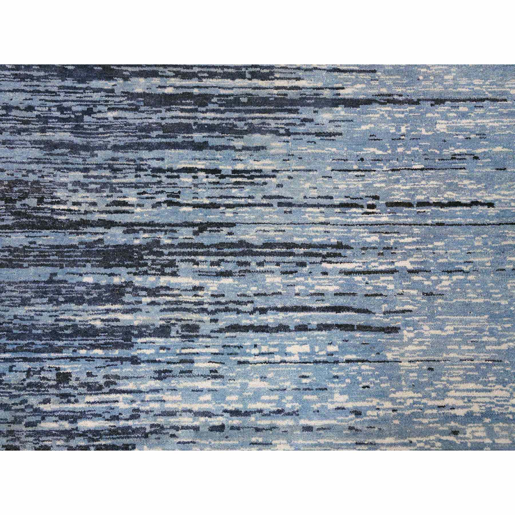 9-x12-1  Zero Pile Pure Wool Blue Oceanic Ombre Design Hand Knotted Oriental Rug 