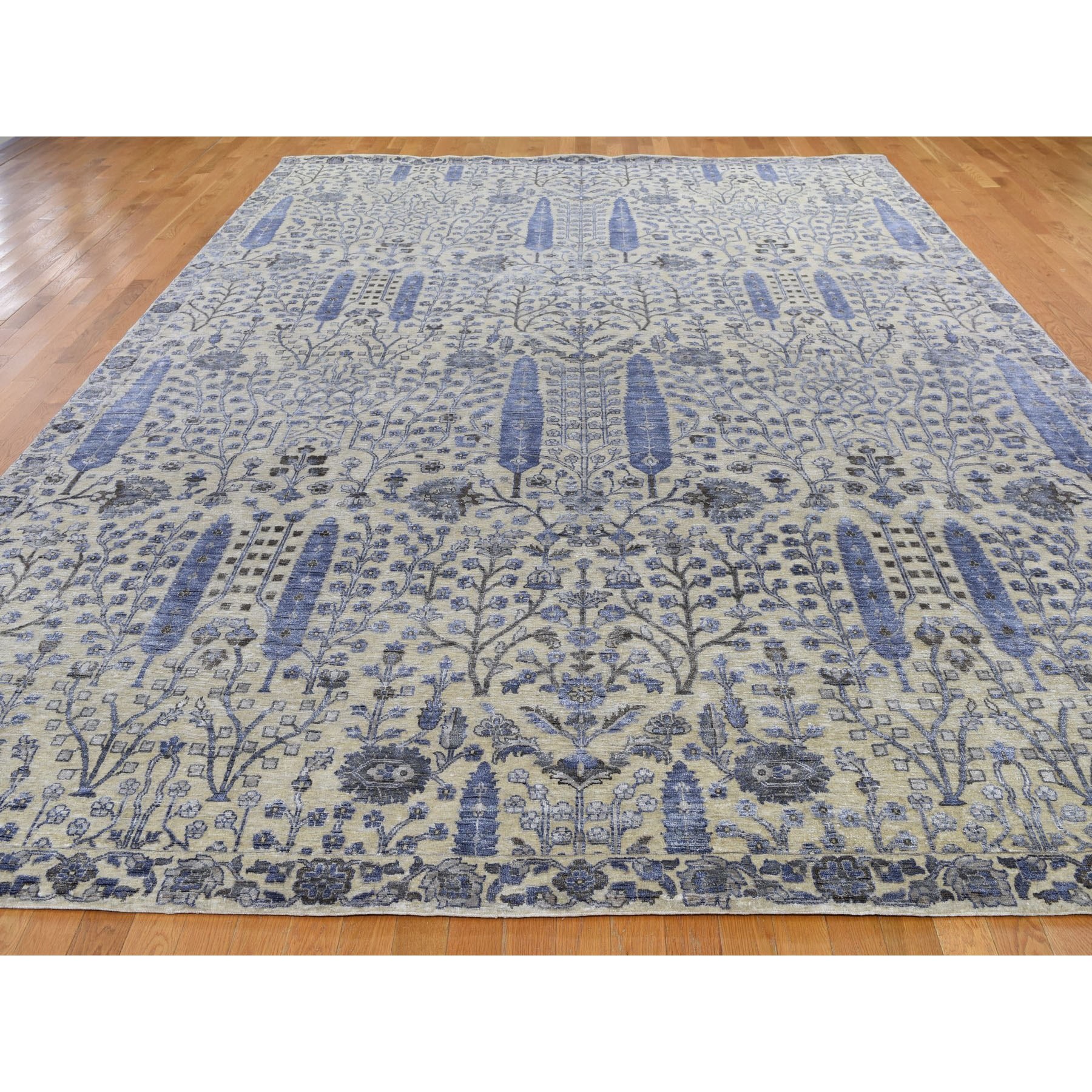 10-x14-2  Willow And Cypress Tree Design Silk With Textured Wool Hand Knotted Oriental Rug 