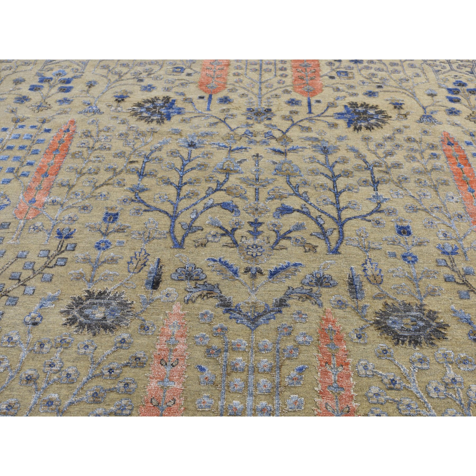 9-x12- Cypress Tree Design Silk With Textured Wool Hand Knotted Oriental Rug 