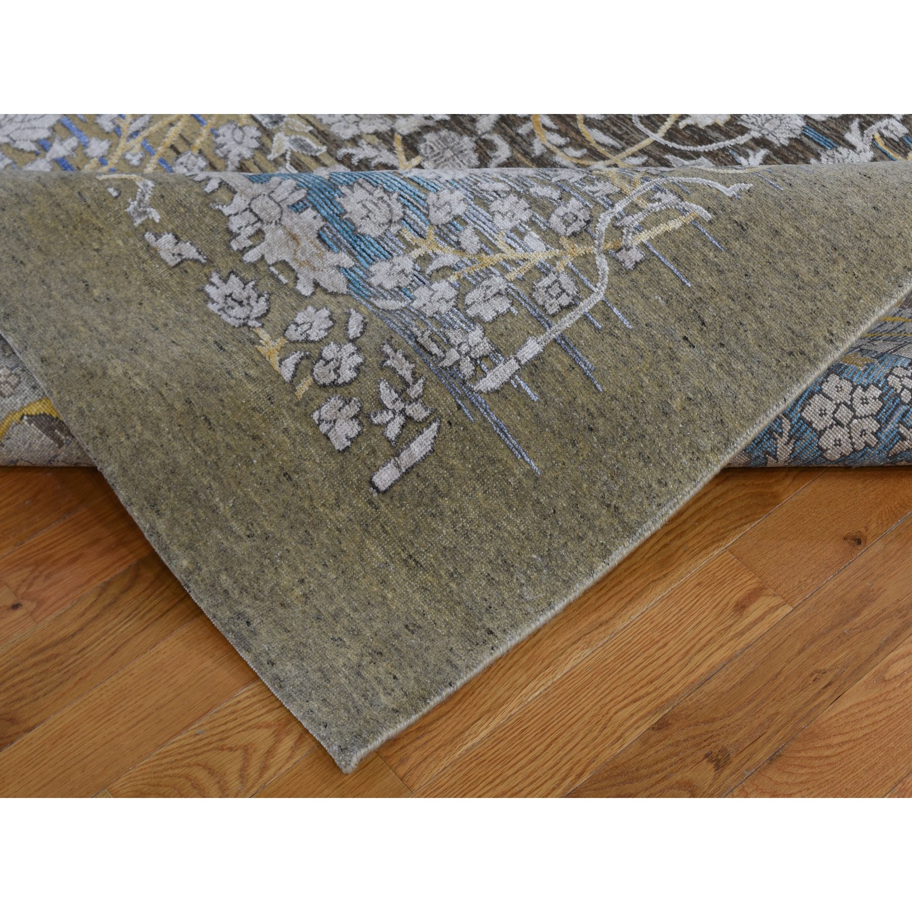 10-x10- Square Silk with Textured Wool Transitional Sarouk Hand Knotted Oriental Rug 
