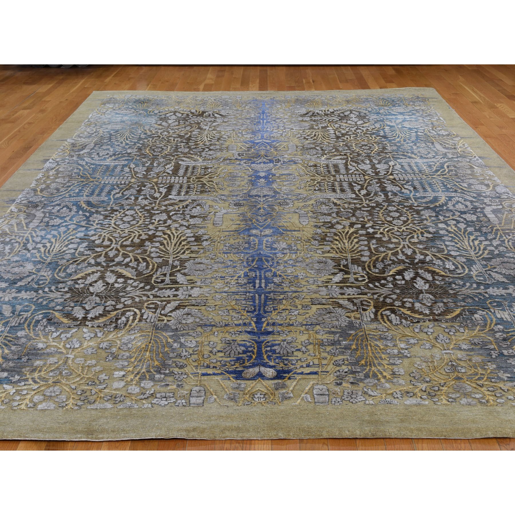 9-10 x14-2  Silk with Textured Wool Transitional Sarouk Hand-Knotted Oriental Rug 