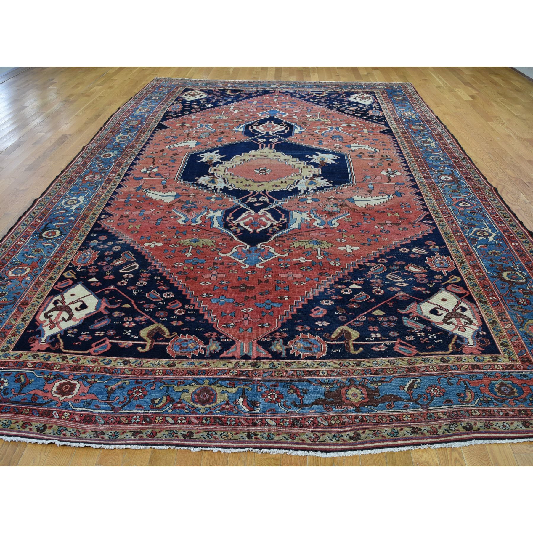 9-5 x14-10  Terracotta Red Antique Persian Bakshaish Good Condition Clean Pure Wool Hand Knotted Rug 