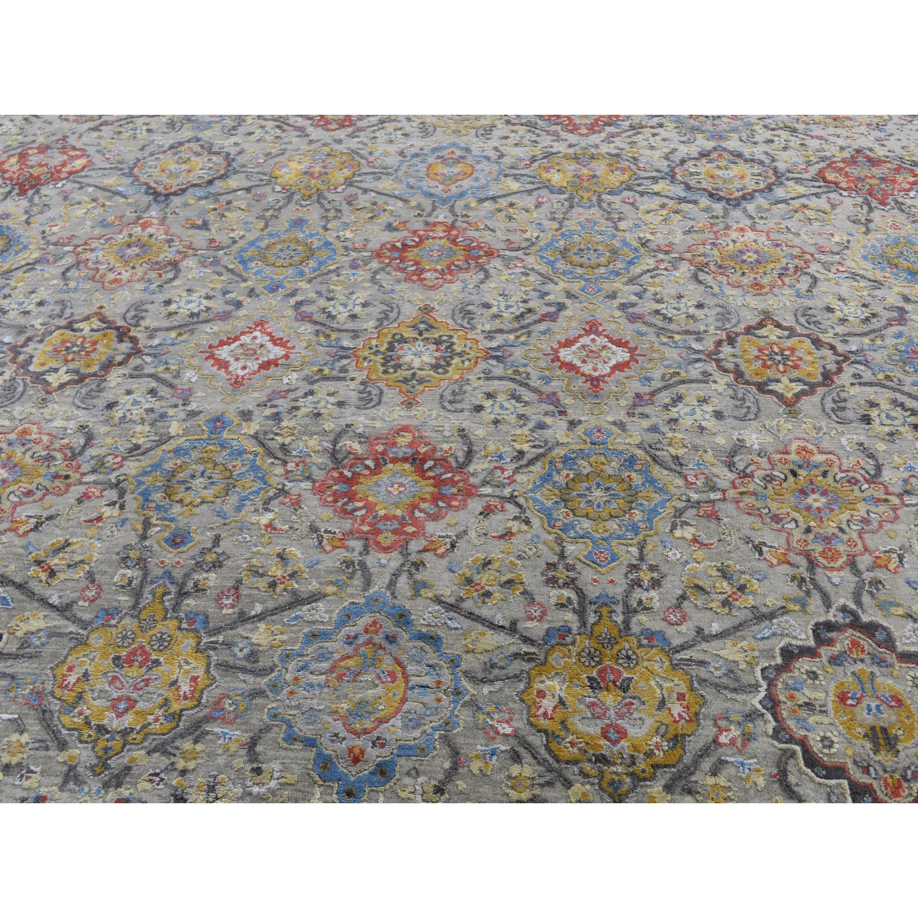 10-x14-1  THE SUNSET ROSETTES Pure Silk and Wool Hand Knotted Oriental Rug 