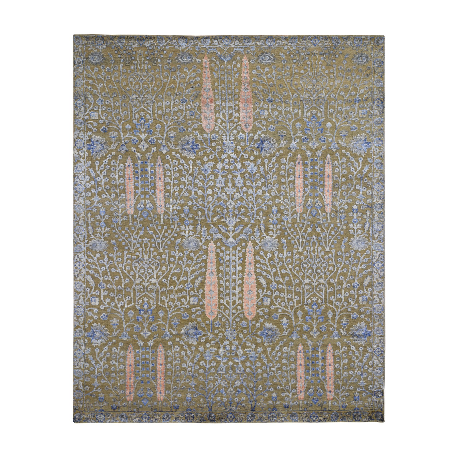 8-x10- Cypress Tree Design Silk With Textured Wool Hand Knotted Oriental Rug 