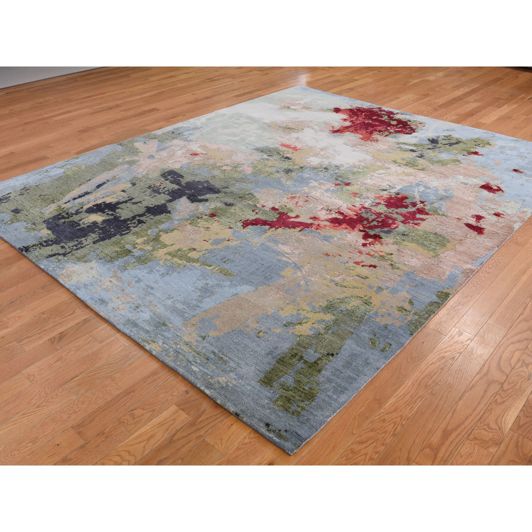 8-x10- Wool And Silk Hi And Lo Pile Abstract Design Hand Knotted Oriental Rug 