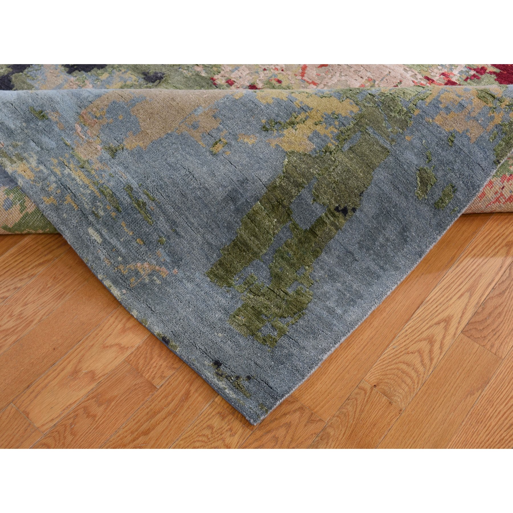 8-x10- Wool And Silk Hi And Lo Pile Abstract Design Hand Knotted Oriental Rug 