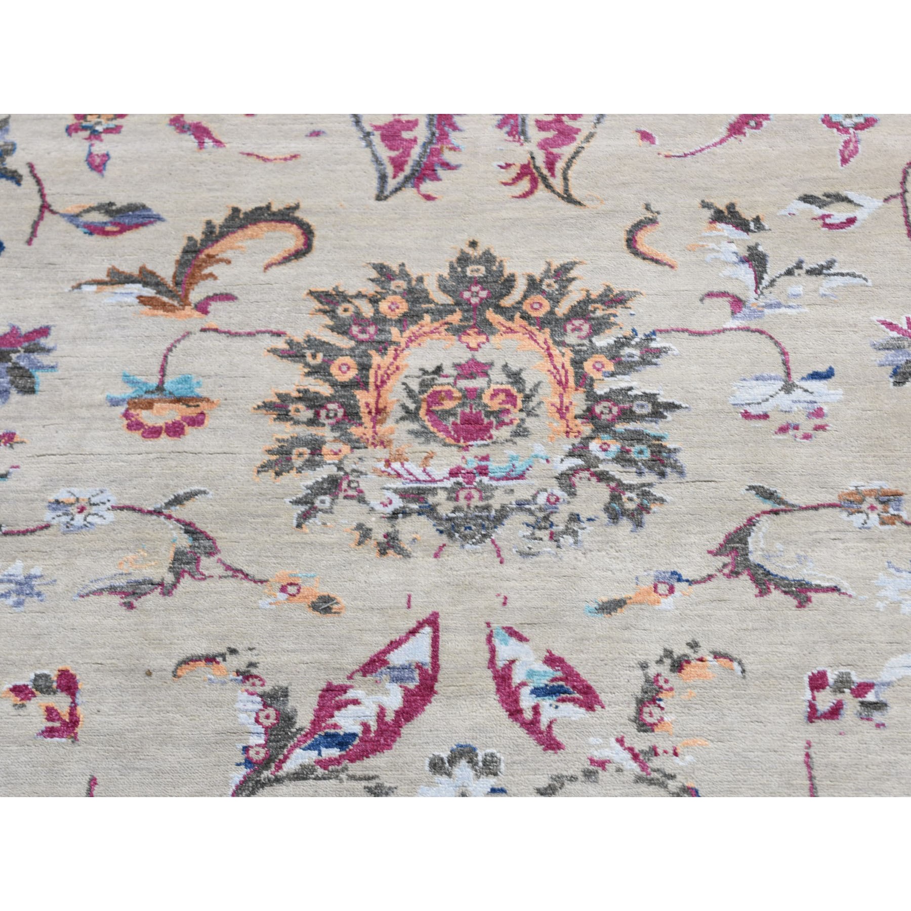 9-1 x12-1  Colorful Wool And Silk Erased Persian Design Hand Knotted Oriental Rug 