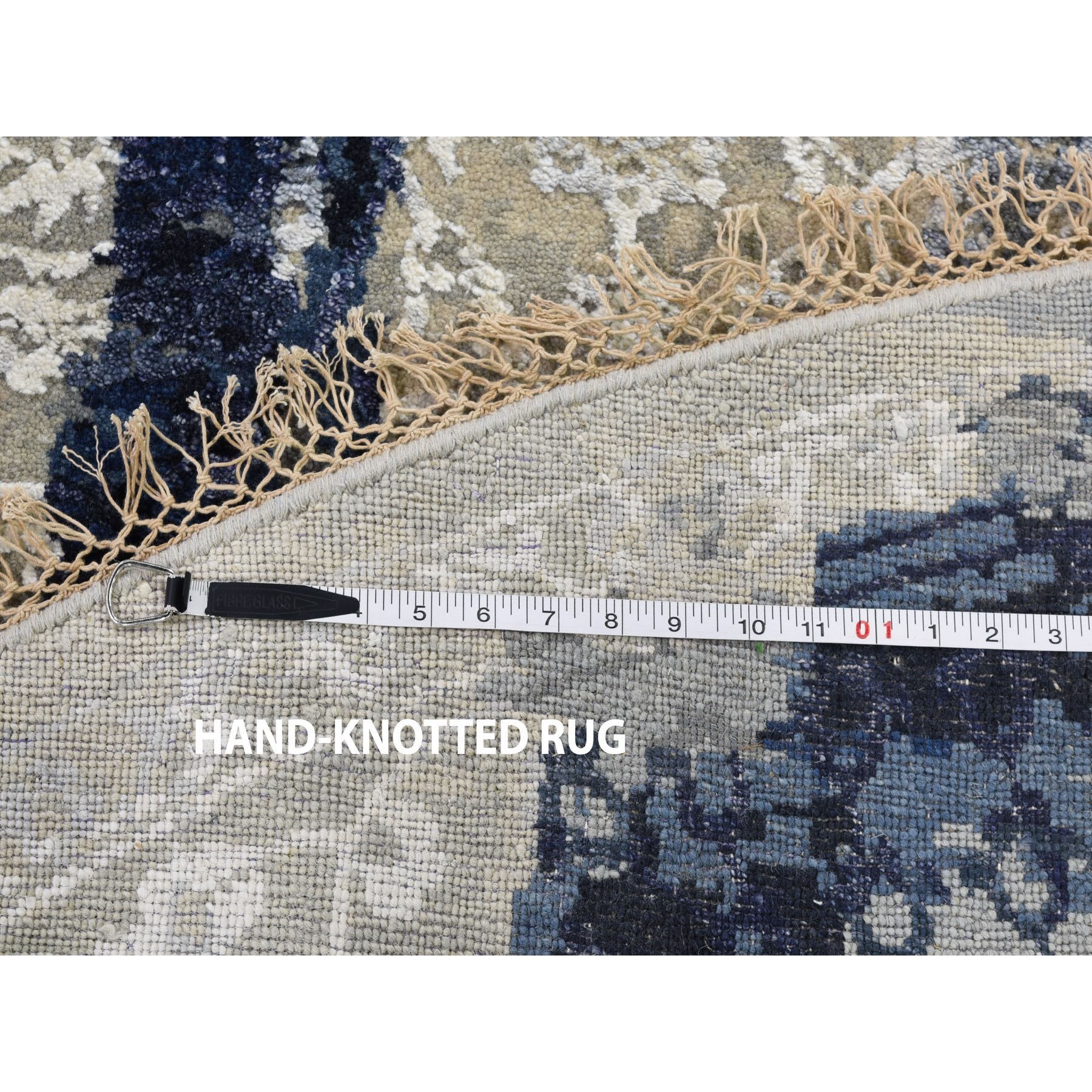 11-9 x11-9  Round Wool And Silk Shibori Design Tone On Tone Hand Knotted Oriental Rug 