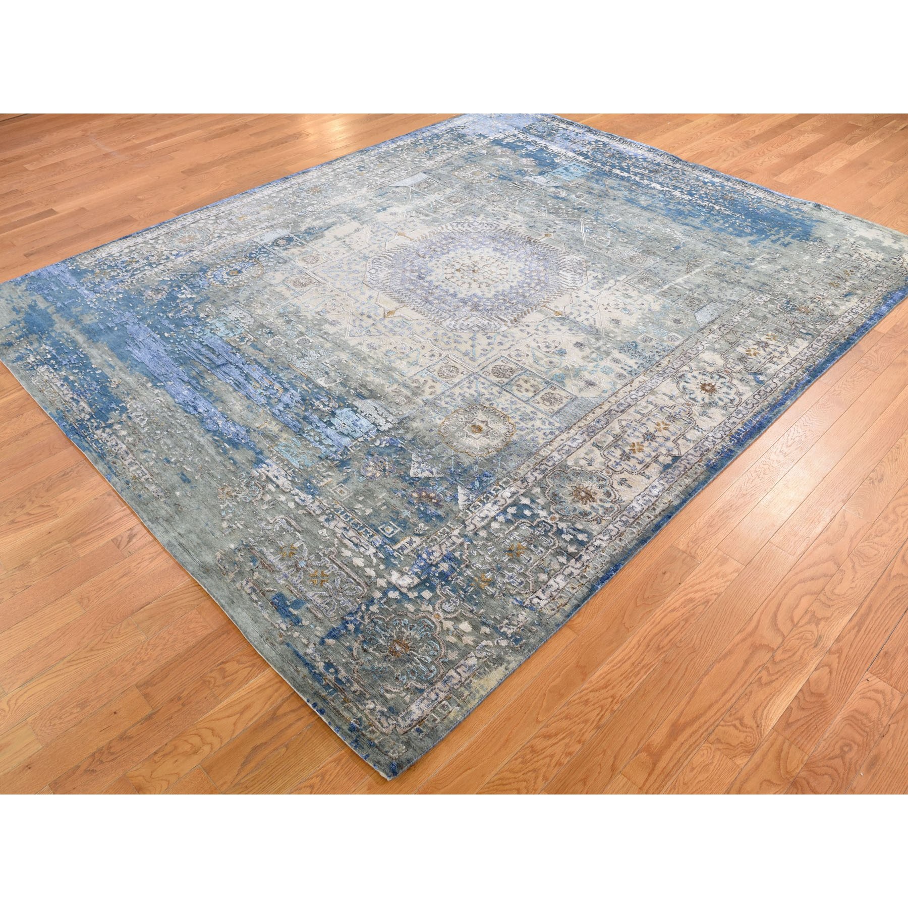 8-x9-10  Silk With Textured Wool Hi-Low Pile Mamluk Design Hand Knotted Fine Oriental Rug 