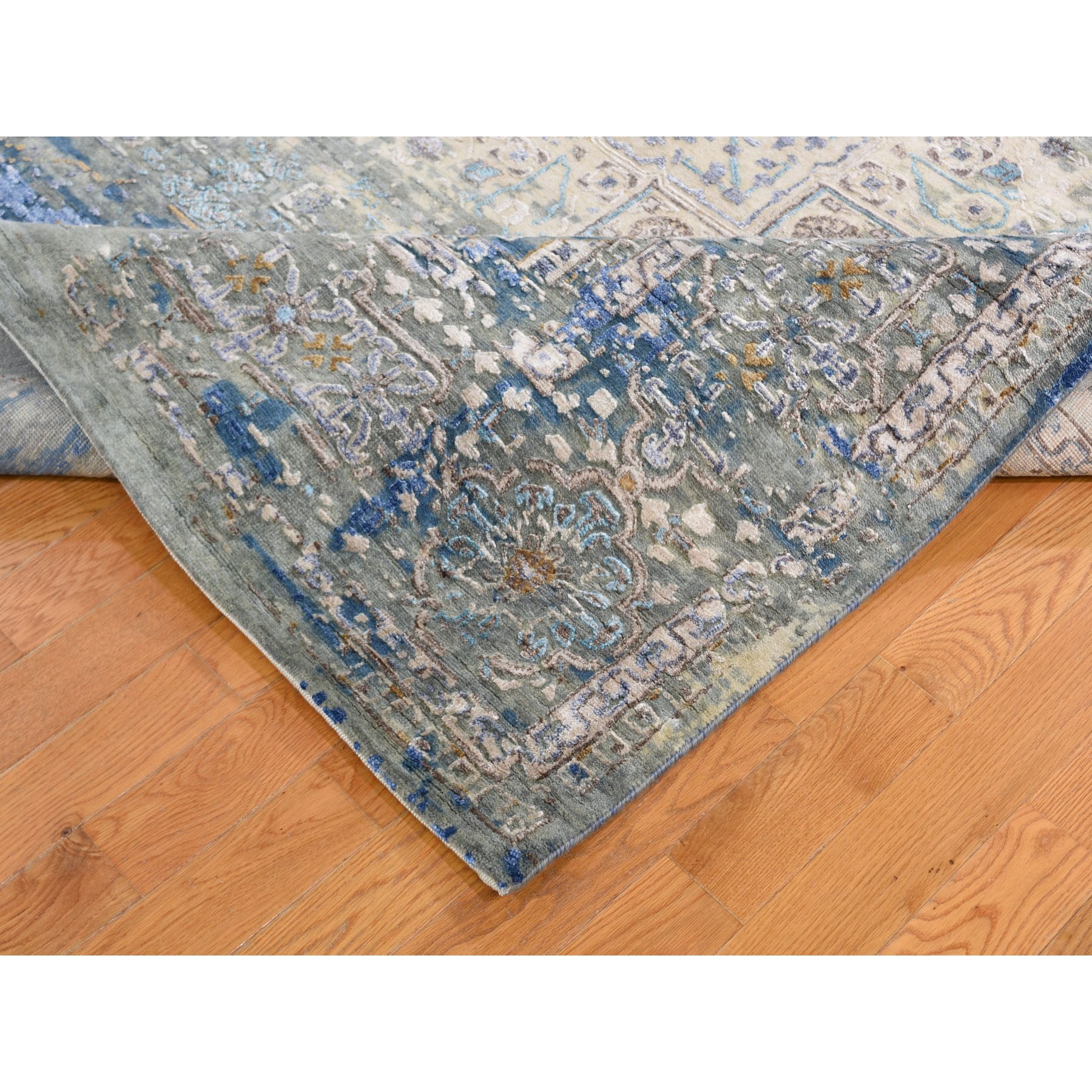 8-x9-10  Silk With Textured Wool Hi-Low Pile Mamluk Design Hand Knotted Fine Oriental Rug 