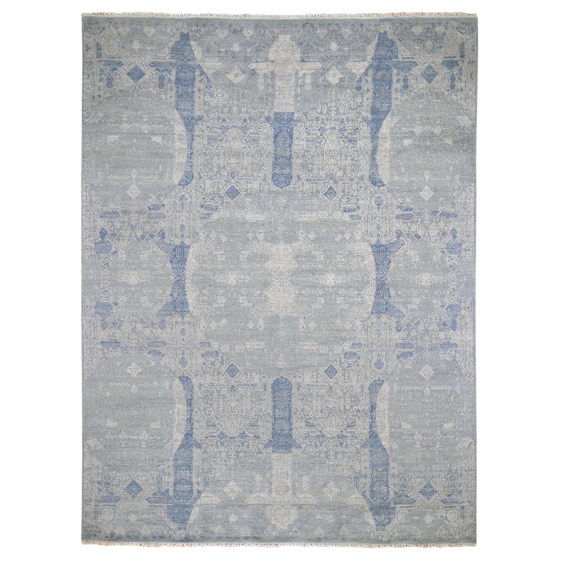 8'10"X12' Blue Wool And Pure Silk Jewellery Design Hand Knotted Oriental Rug moad7607