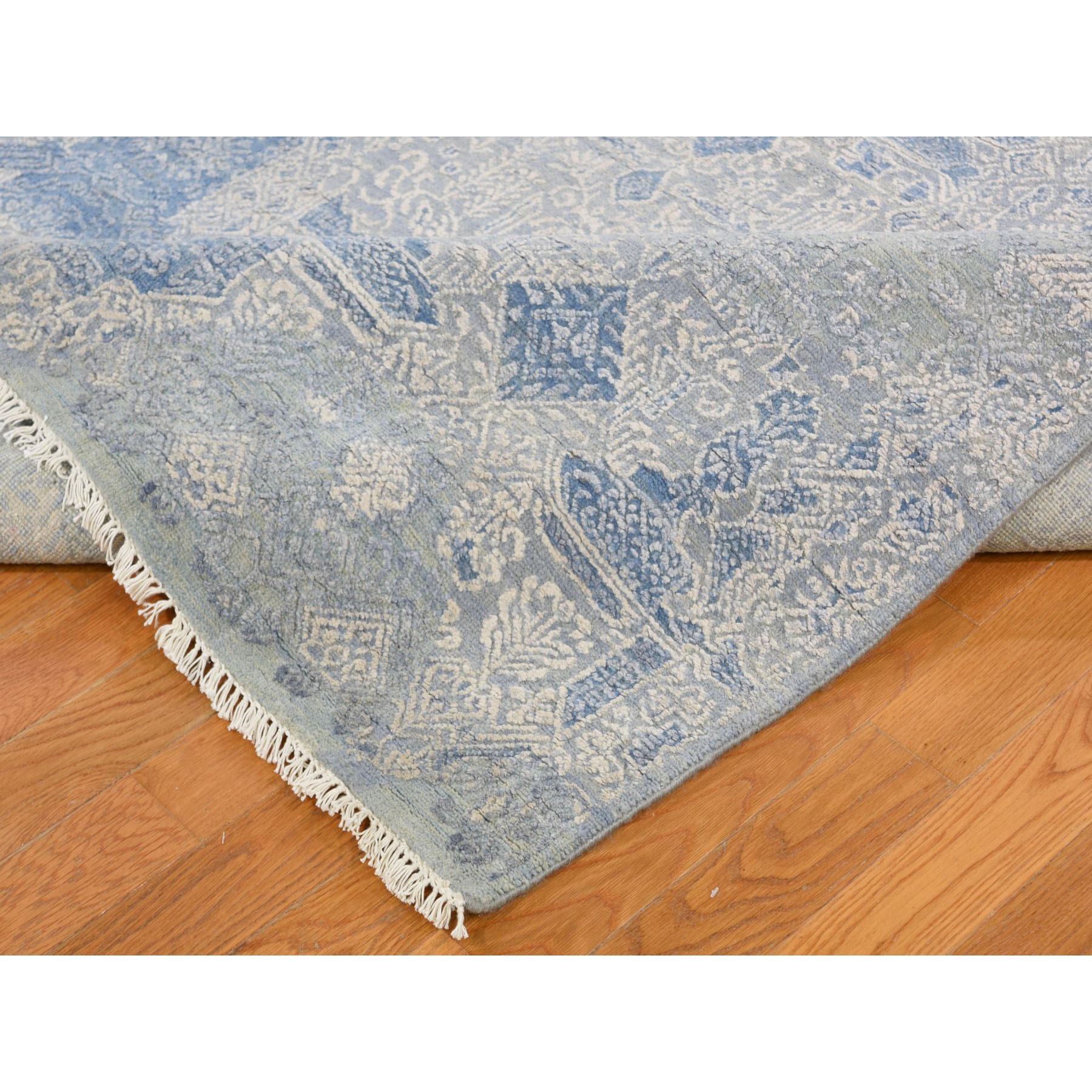 8-10 x12- Blue Wool And Pure Silk Jewellery Design Hand Knotted Oriental Rug 