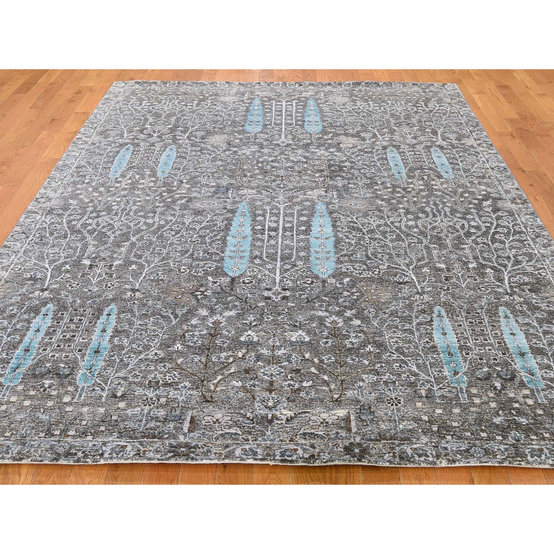 6-x9- Hand Knotted Cypress Tree Design Silk with Textured Wool Oriental Rug 