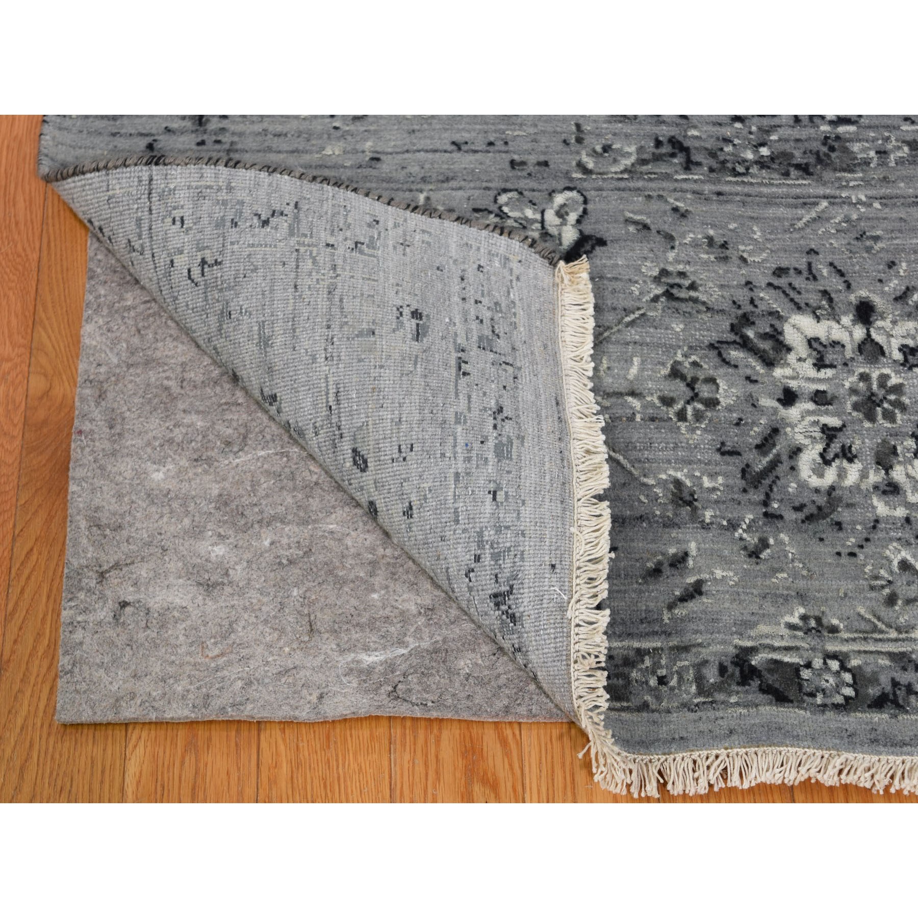 10-x10- Square Gray Broken Persian Erased Design Pure Silk With Textured Wool Hand Knotted Oriental Rug 