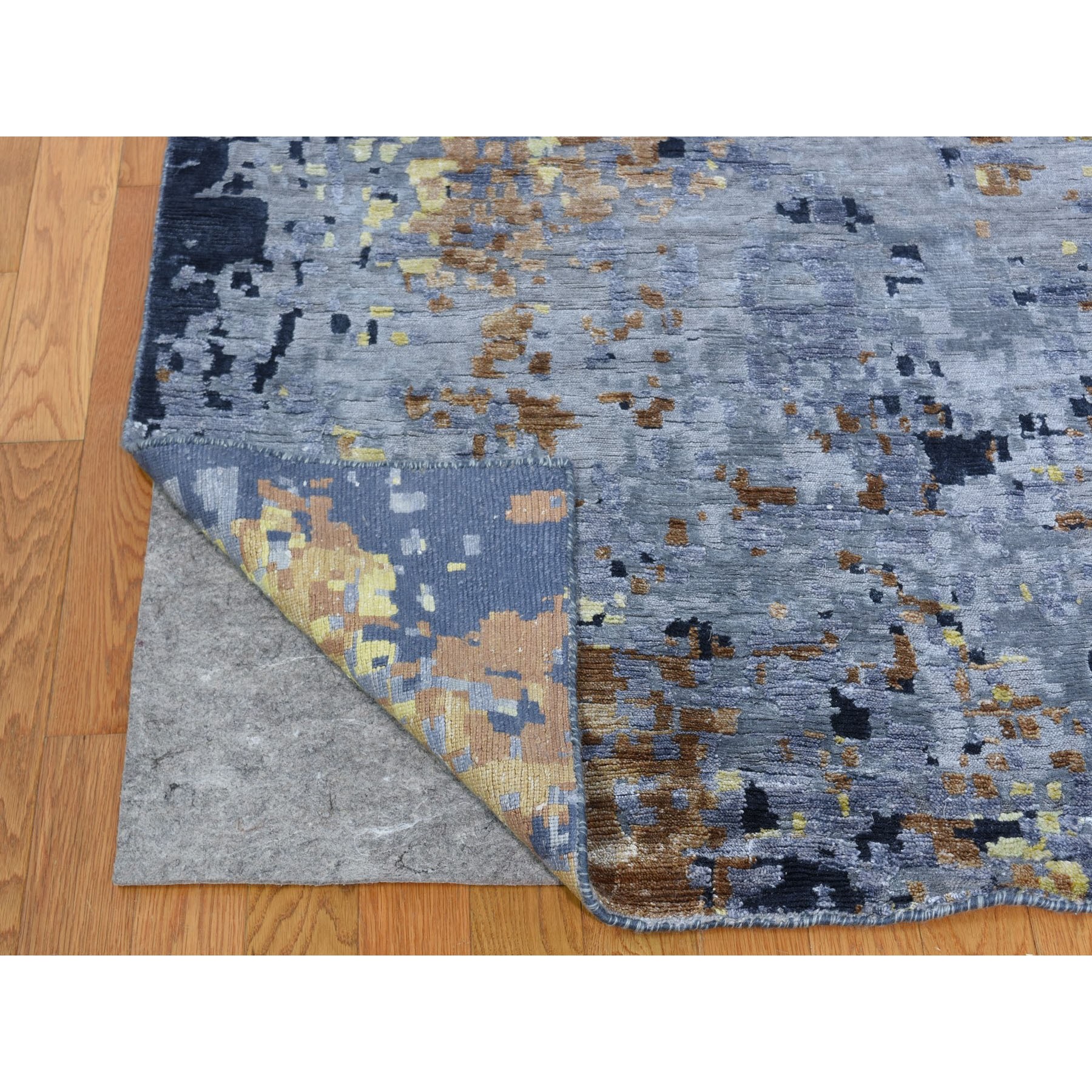 11-10 x14-9  Oversize Gray Abstract Design Wool and Silk Hi-Low Pile Hand Knotted Oriental Rug 