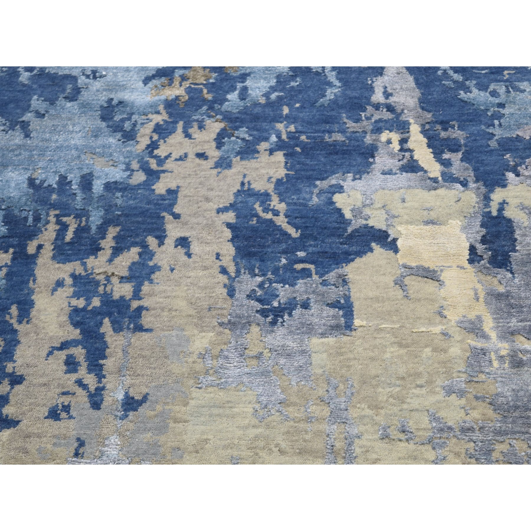 10-1 x13-9  Blue Abstract Design Wool and Silk Hi-Low Pile Hand Knotted Oriental Rug 