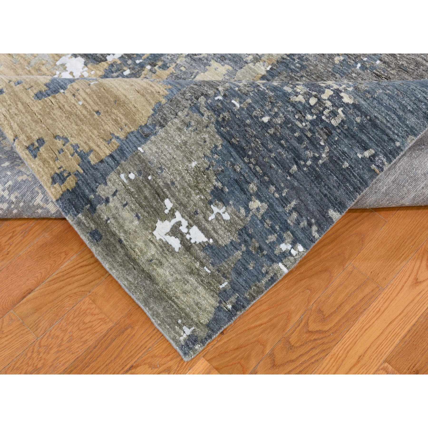 9-x12-3  Gray Abstract Design Wool and Silk Hi-Low Pile Hand Knotted Oriental Rug 